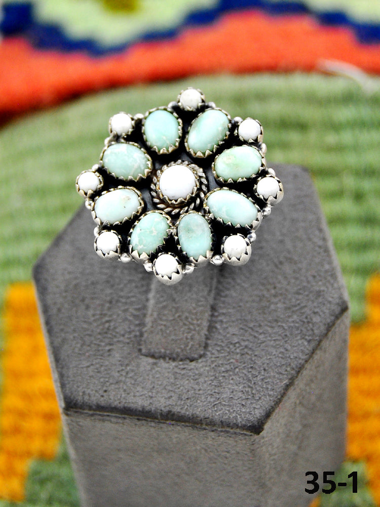 Southwest Handmade Paloma with White Buffalo & Sterling Silver Adjustable Ring