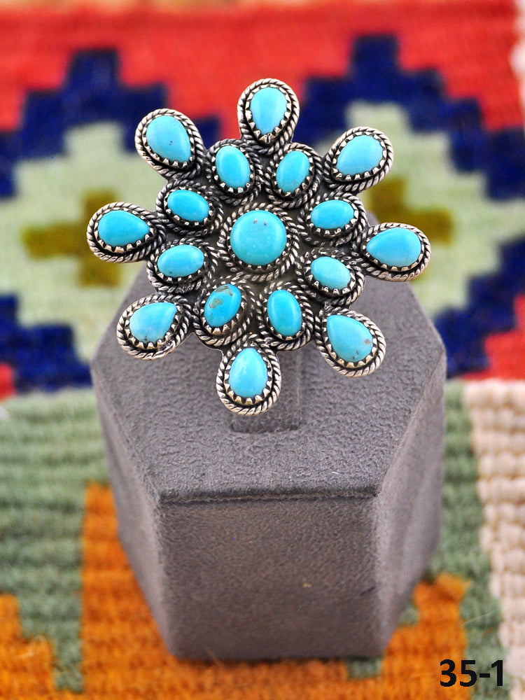 Southwest Handmade Campitos Turquoise & Sterling Silver Adjustable Ring