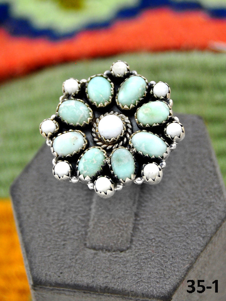 Southwest Handmade Paloma with White Buffalo & Sterling Silver Adjustable Ring