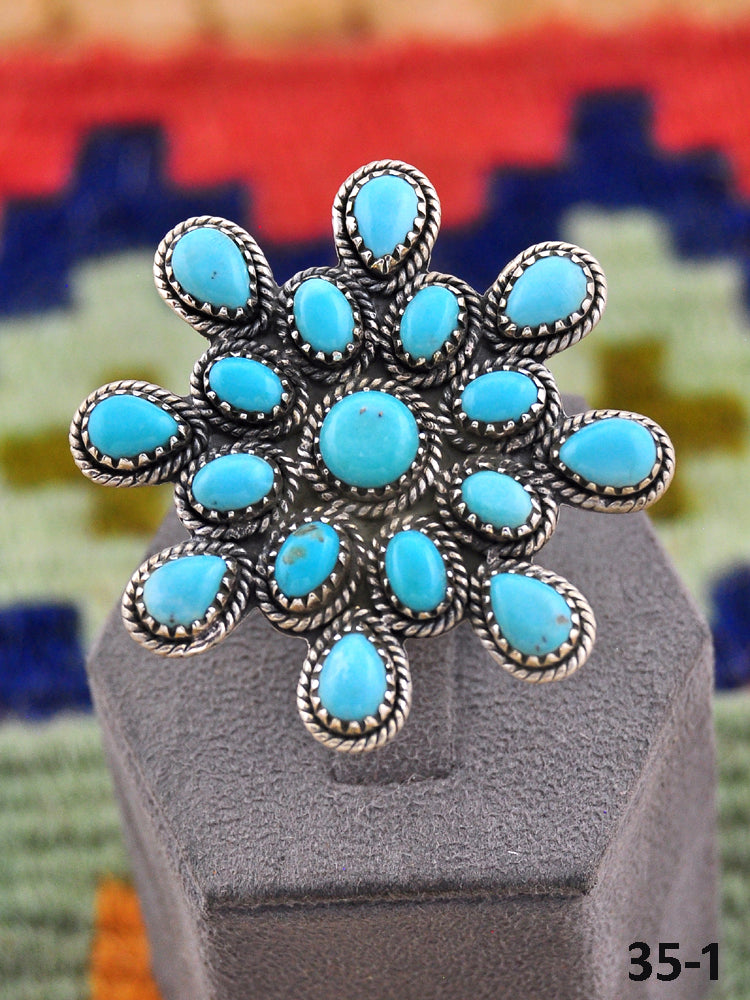 Southwest Handmade Campitos Turquoise & Sterling Silver Adjustable Ring