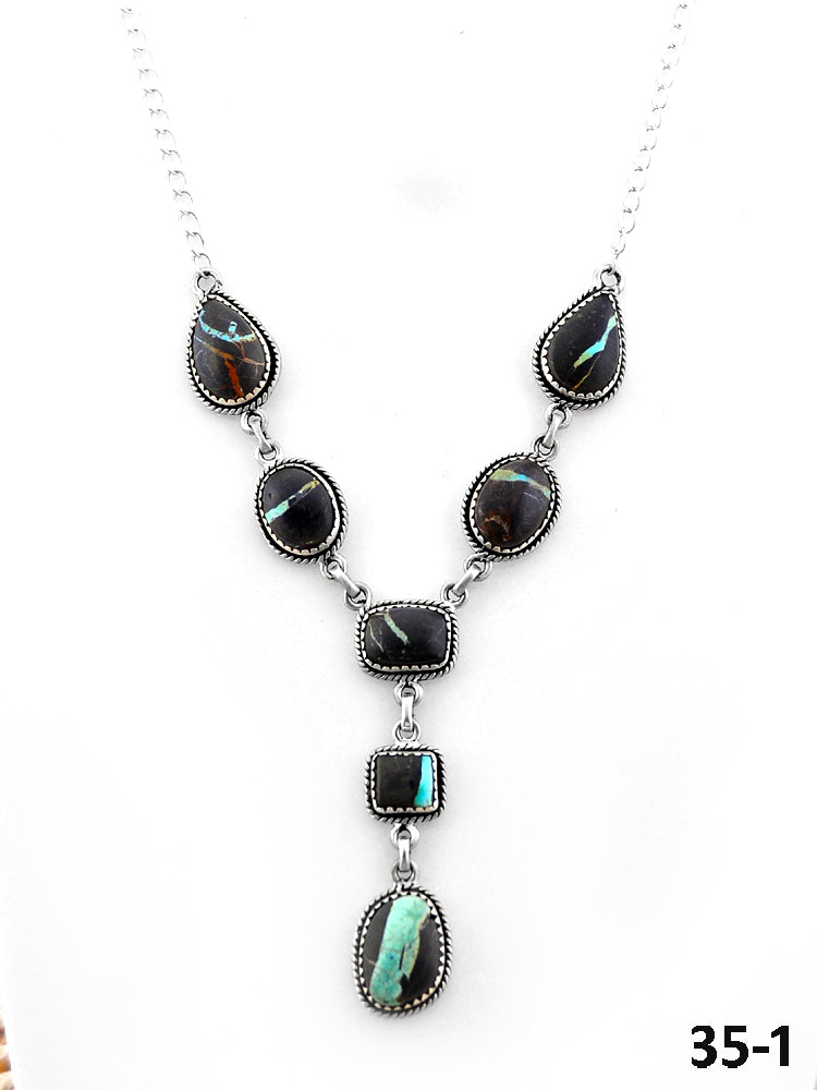 Southwest Made Black Jack Turquoise & Sterling Silver Necklace