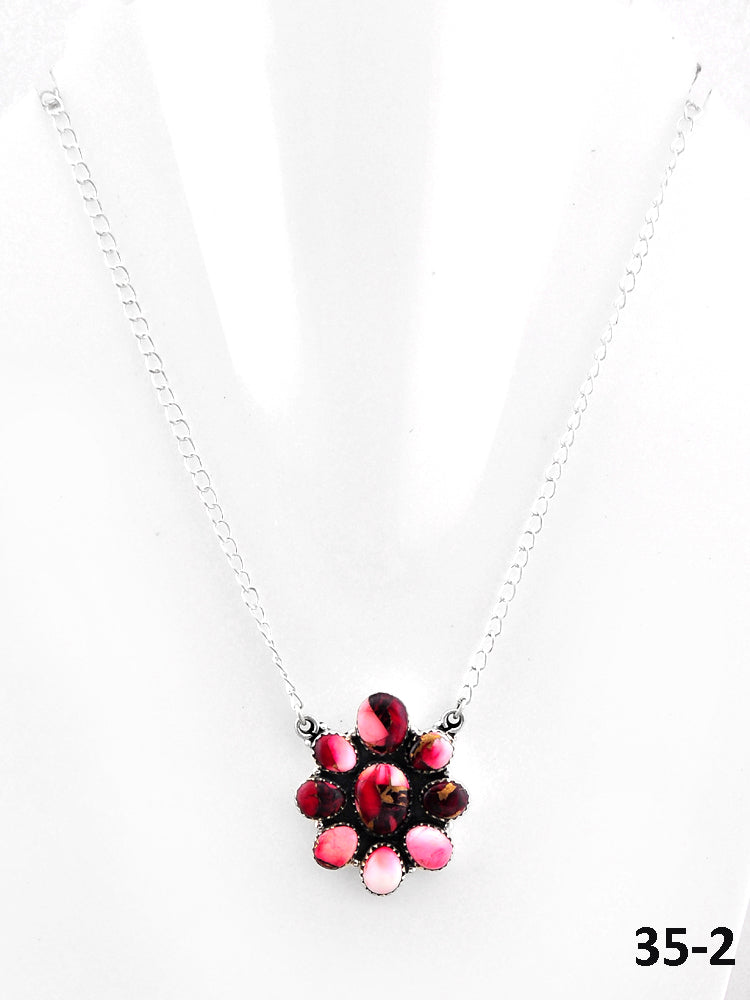 Southwest Made Rose Dahlia & Sterling Silver Necklace