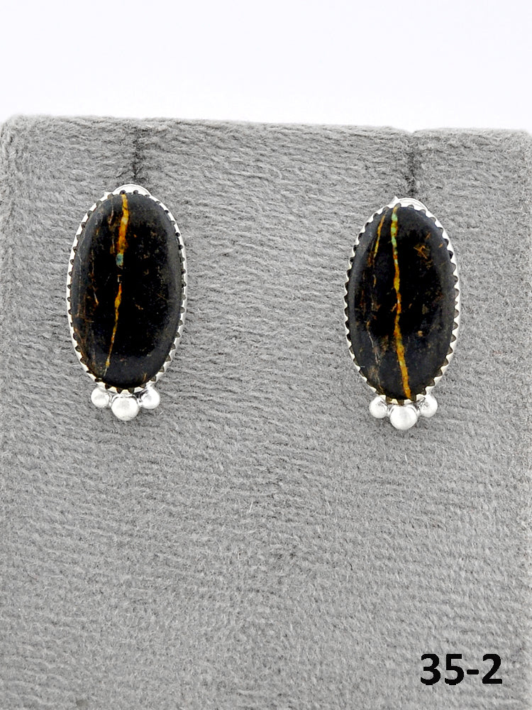 Southwest Made Black Jack Turquoise & Sterling Silver Post Earrings