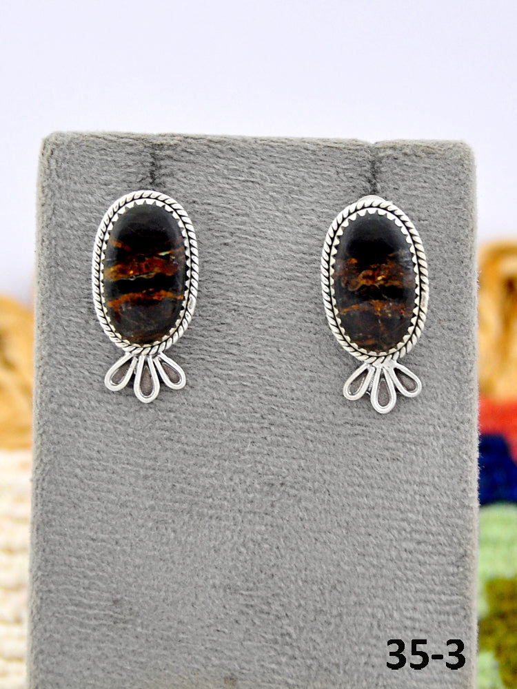 Southwest Made Black Jack Turquoise & Sterling Silver Post Earrings
