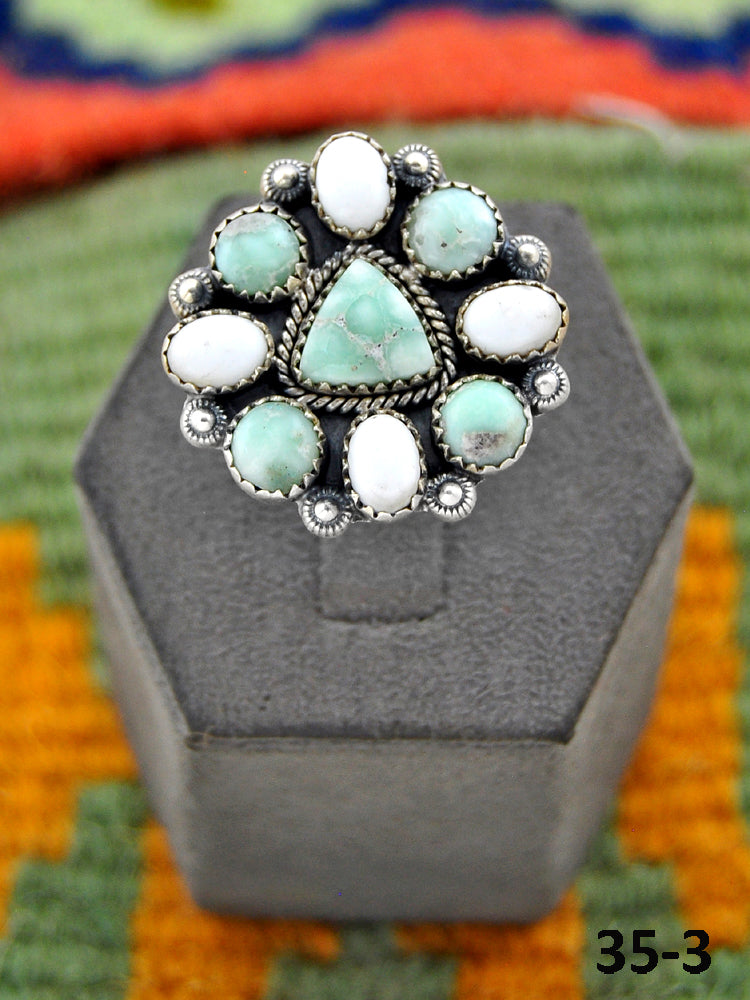 Southwest Handmade Paloma with White Buffalo & Sterling Silver Adjustable Ring