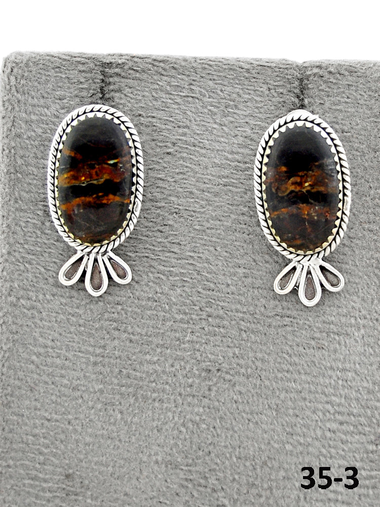 Southwest Made Black Jack Turquoise & Sterling Silver Post Earrings