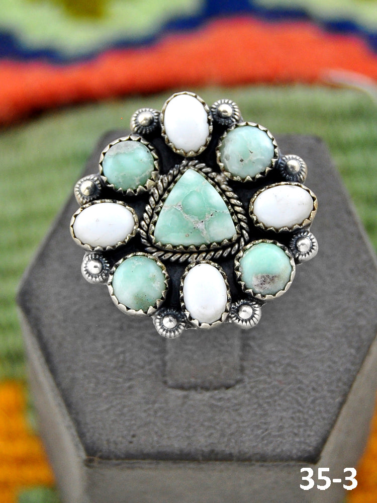Southwest Handmade Paloma with White Buffalo & Sterling Silver Adjustable Ring
