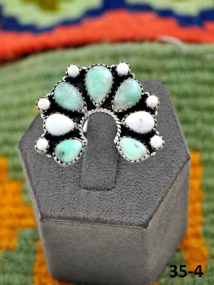 Southwest Handmade Paloma with White Buffalo & Sterling Silver Adjustable Ring