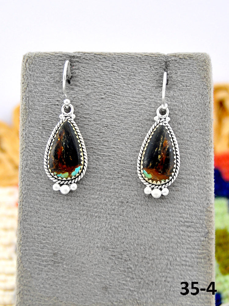 Southwest Made Black Jack Turquoise & Sterling Silver Post Earrings
