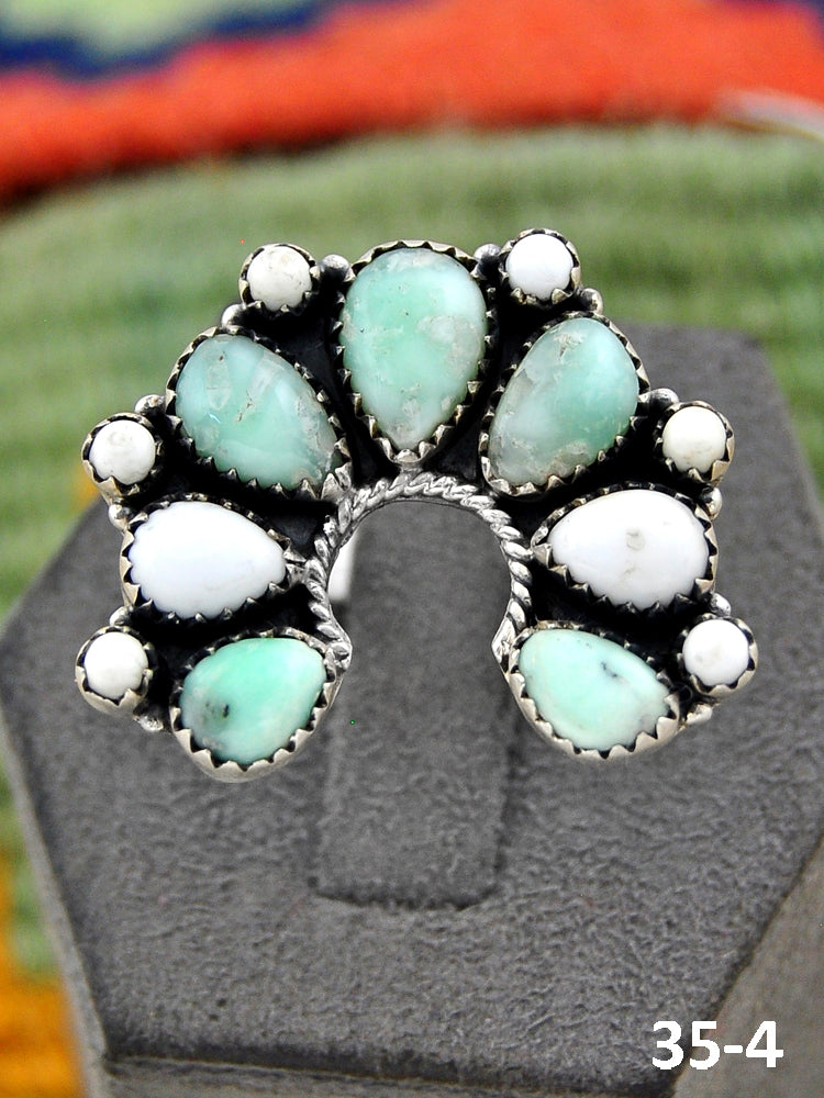 Southwest Handmade Paloma with White Buffalo & Sterling Silver Adjustable Ring