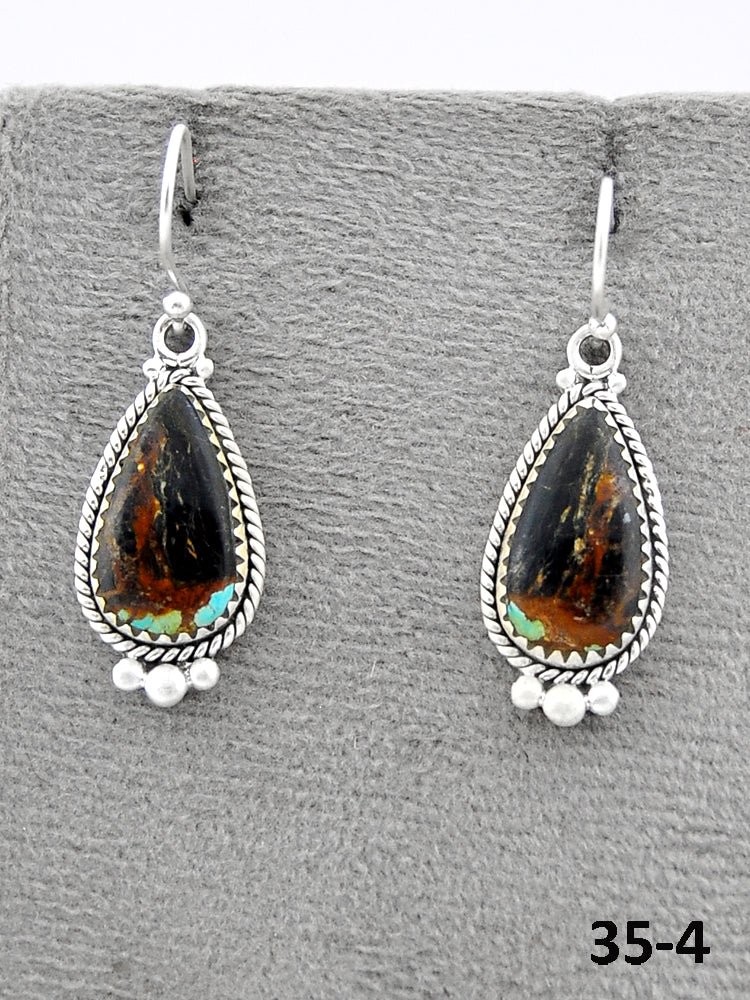 Southwest Made Black Jack Turquoise & Sterling Silver Post Earrings