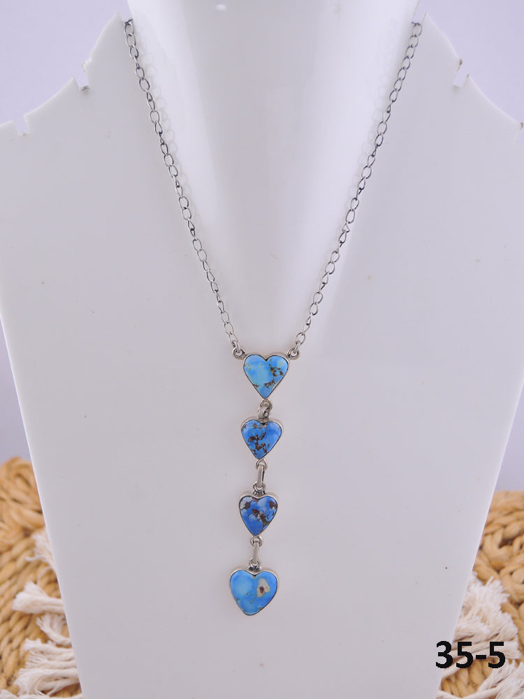 Southwest Handmade Golden Hill’s Turquoise & Sterling Silver Heart Necklace