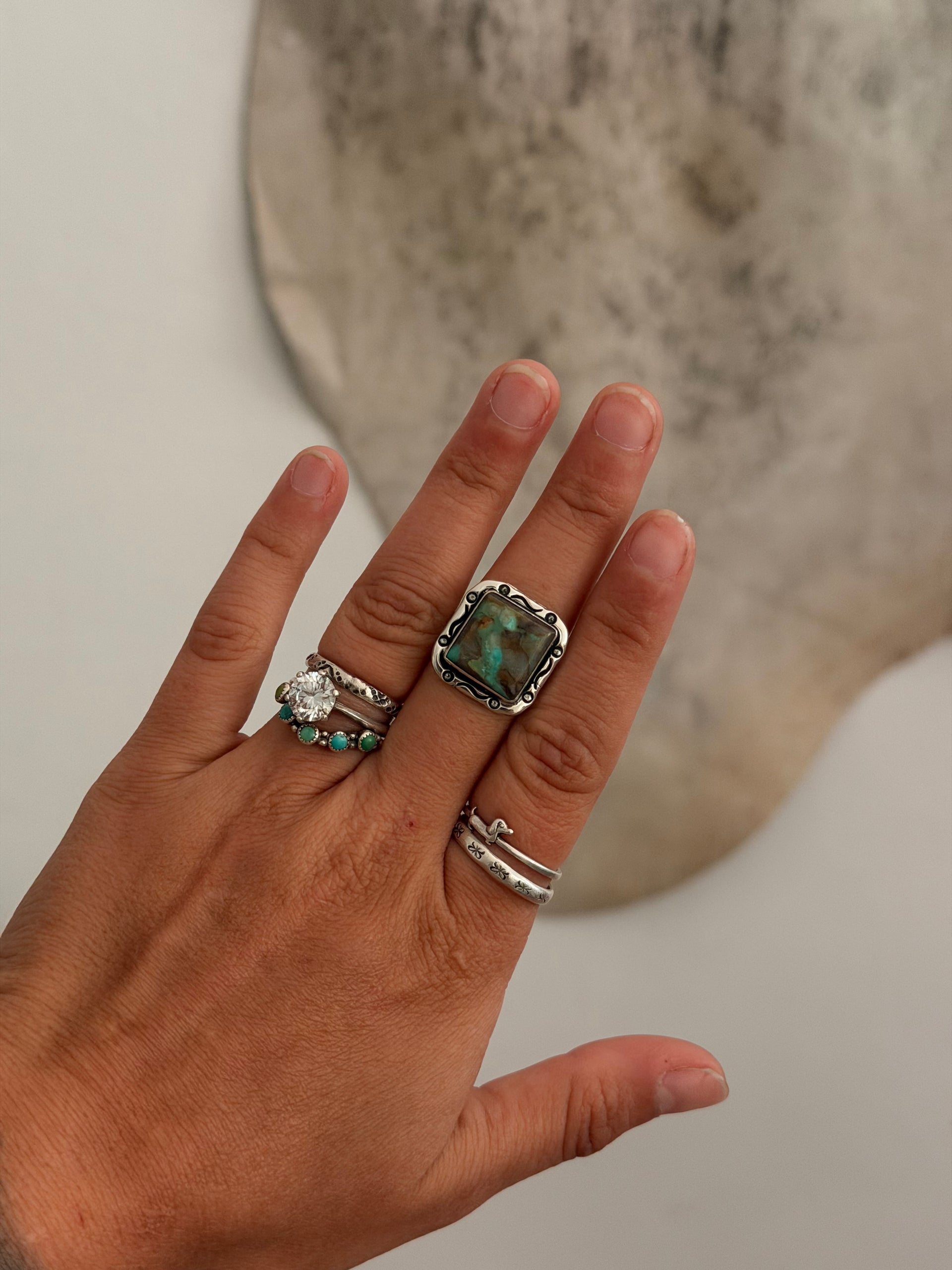 Navajo Made Royston Turquoise & Sterling Silver Ring Size 7.5