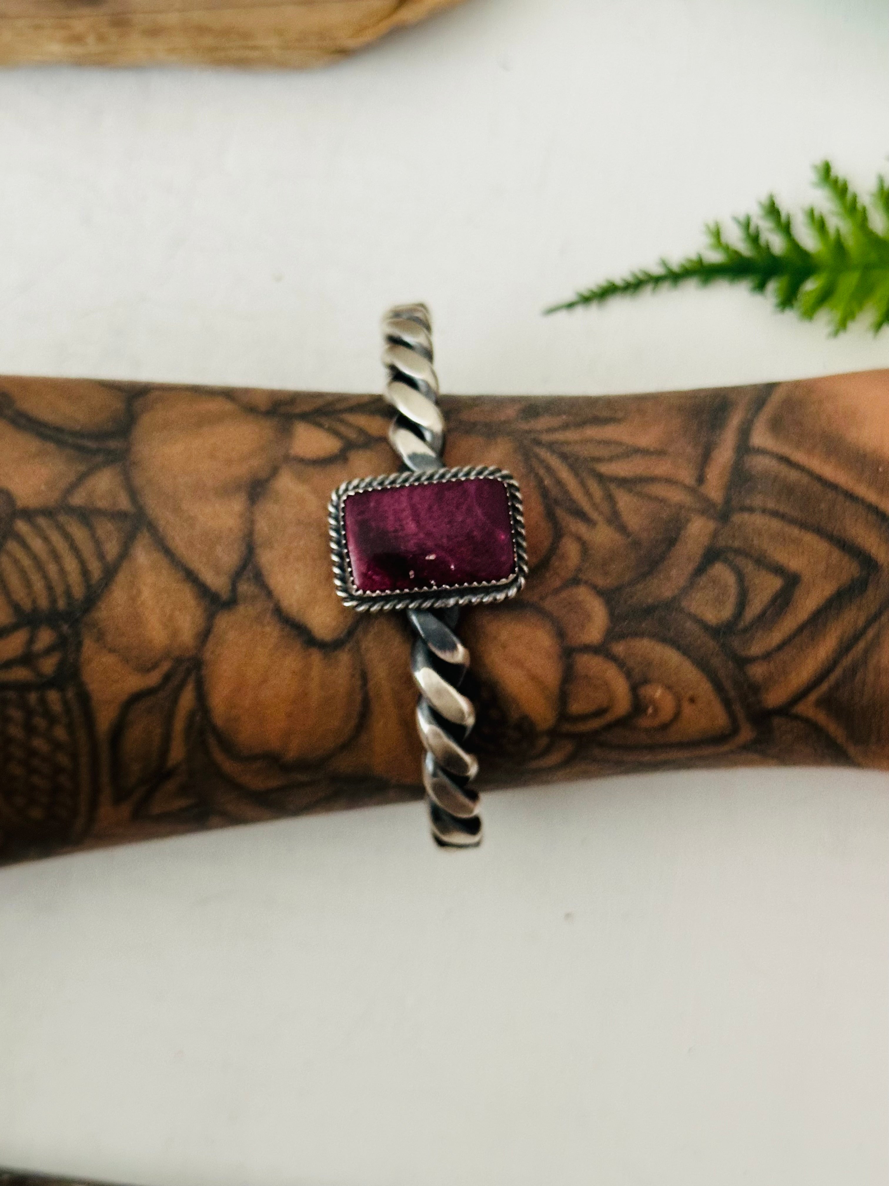 Navajo Made Purple Spiny Oyster & Sterling Silver Cuff Bracelet