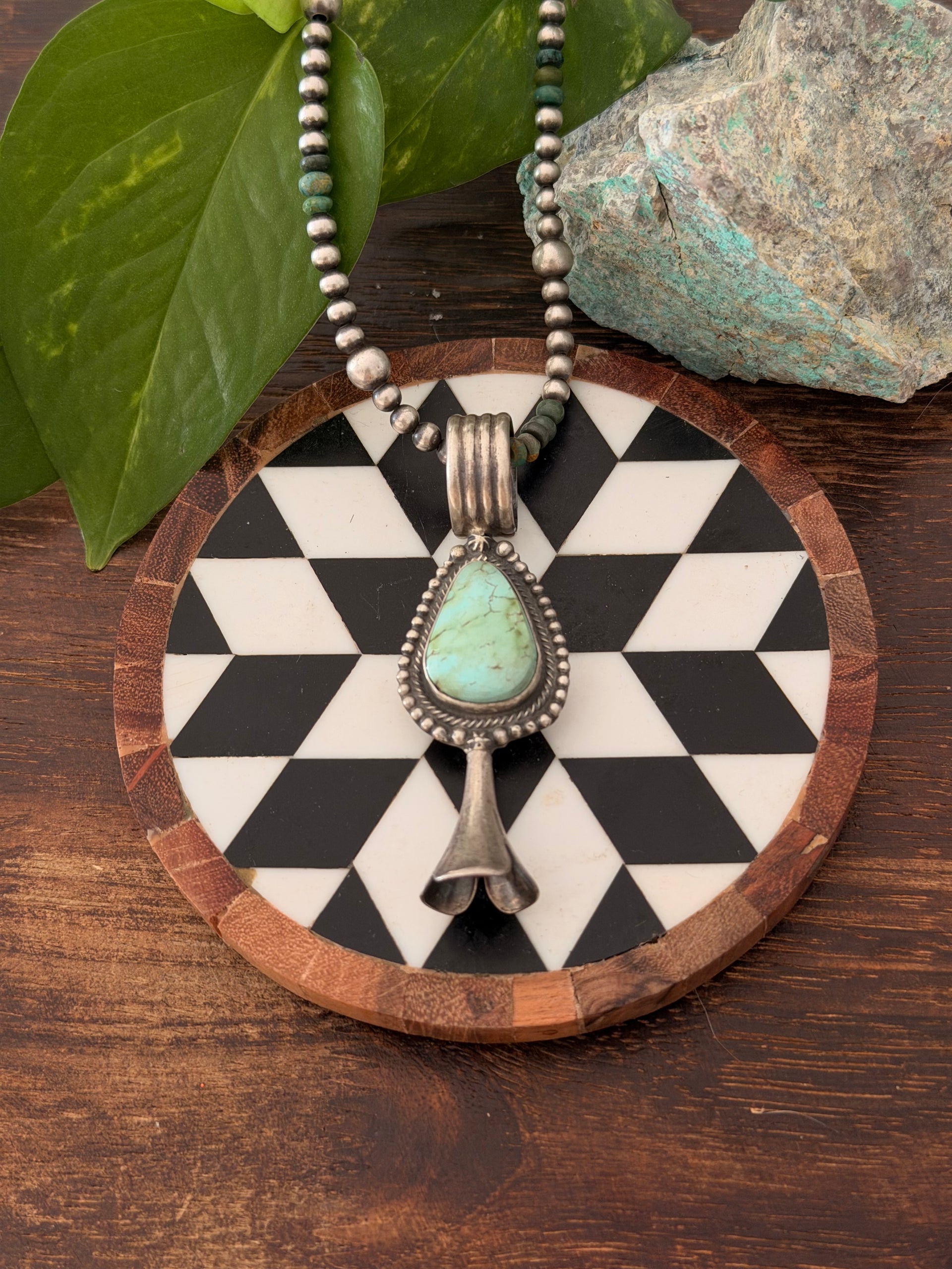 Navajo Made Sonoran Gold Turquoise  & Sterling Silver Blossom Pendant