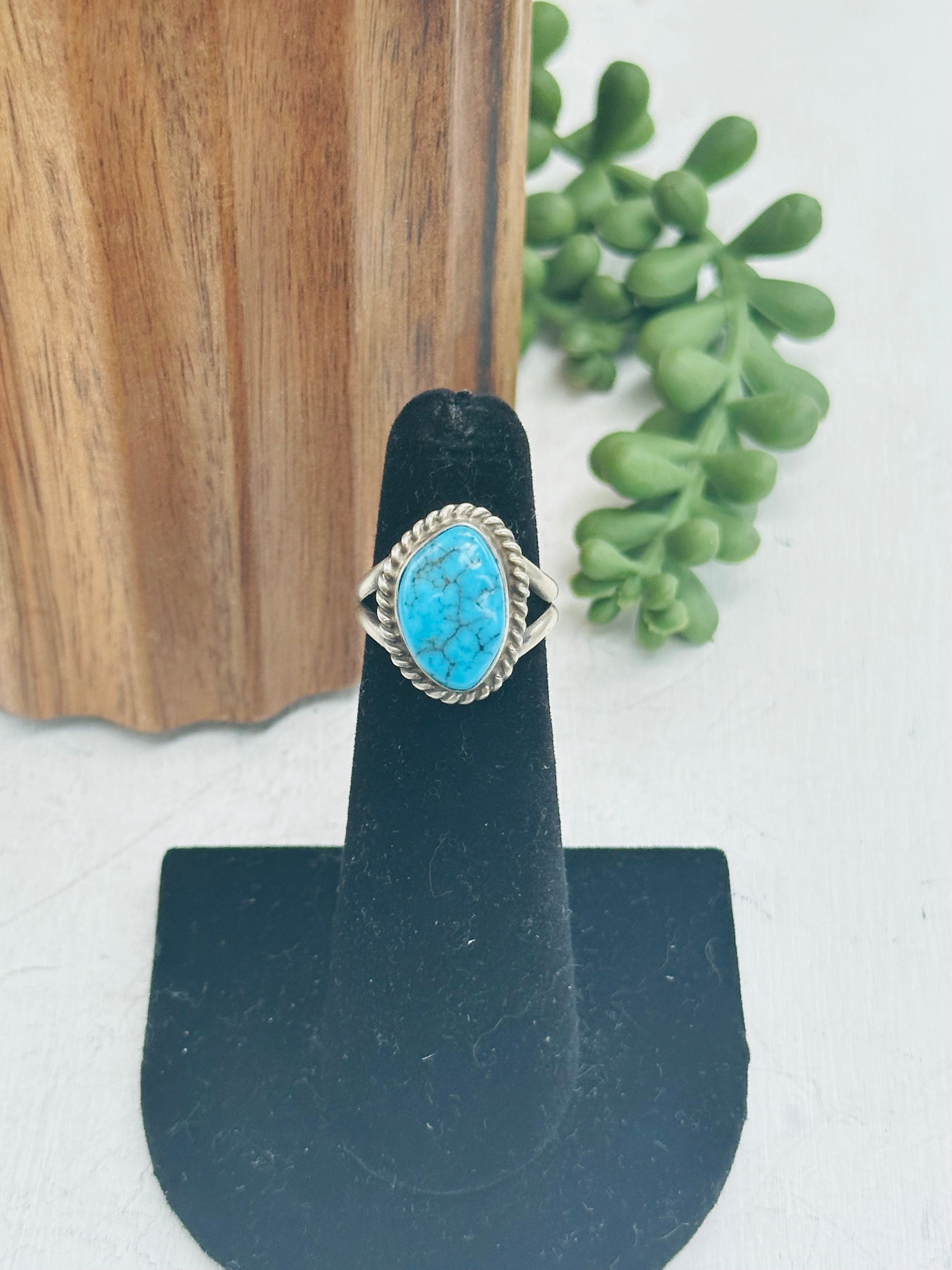 Navajo Made Kingman Turquoise & Sterling Silver Ring