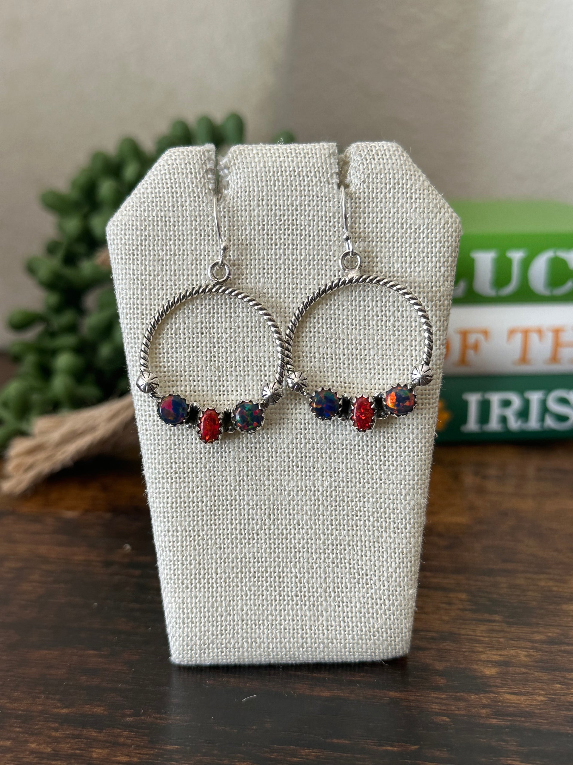 Southwest Handmade Opal & Sterling Silver Dangle Earrings