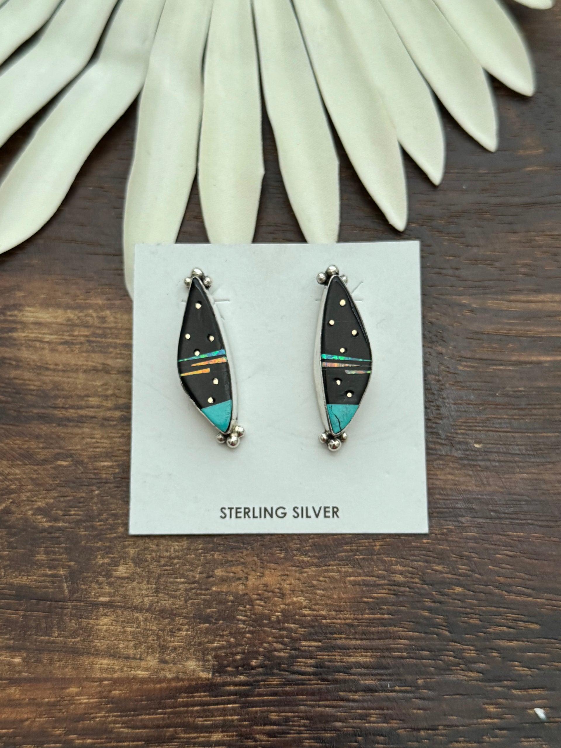 Gilbert Smith Multi Stone & Sterling Silver Inlay Post Dangle Earrings