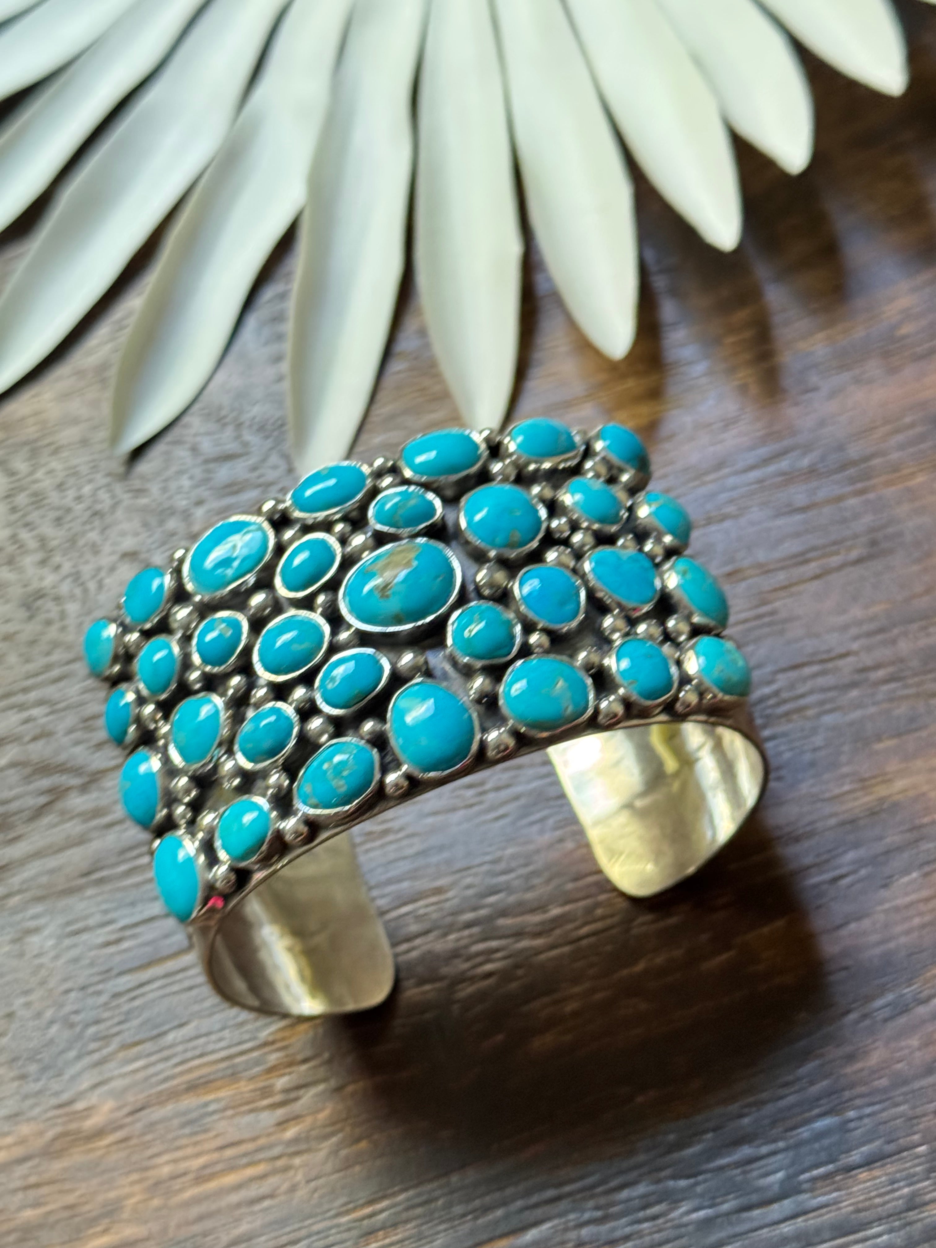 Larry Kaye Kingman Turquoise & Sterling Silver Cluster Cuff Bracelet