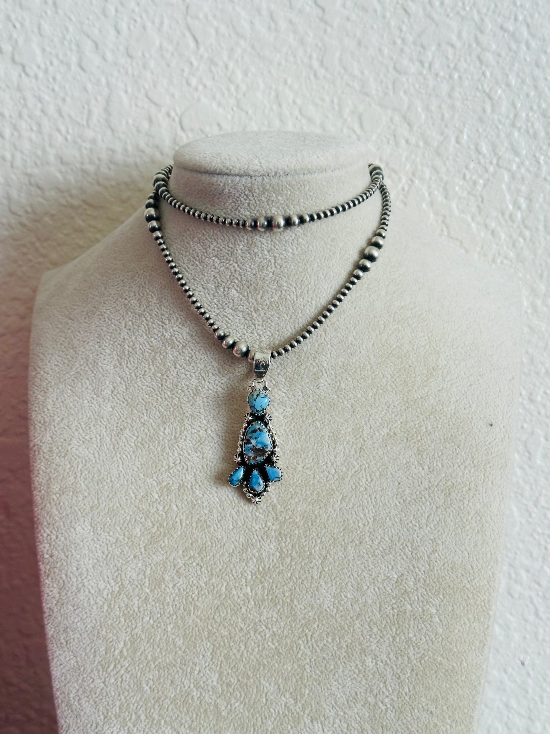 Southwest Handmade Golden Hills Turquoise & Sterling Silver Cluster Pendant