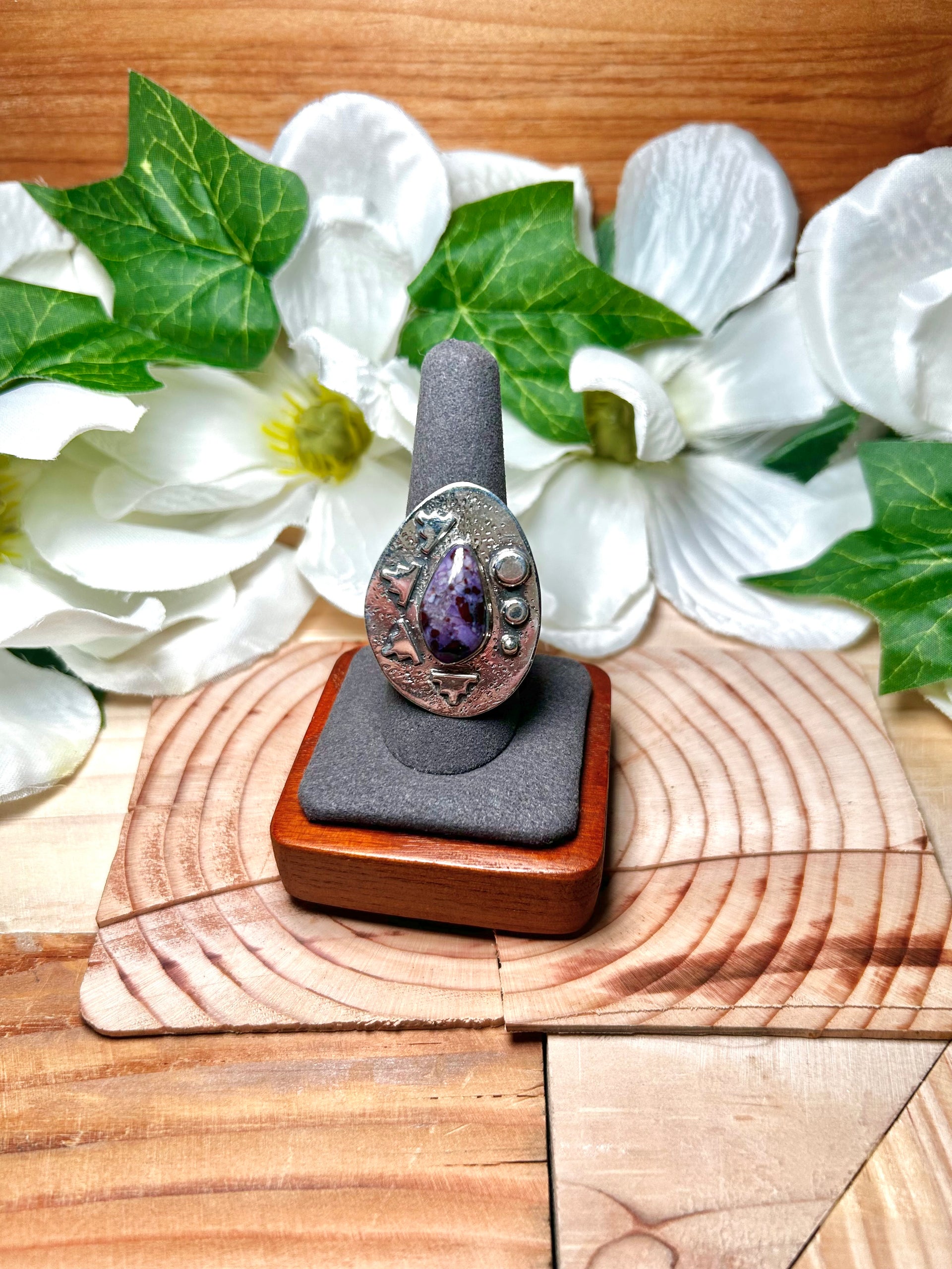 Navajo Made Sugilite & Sterling Silver Adjustable Ring