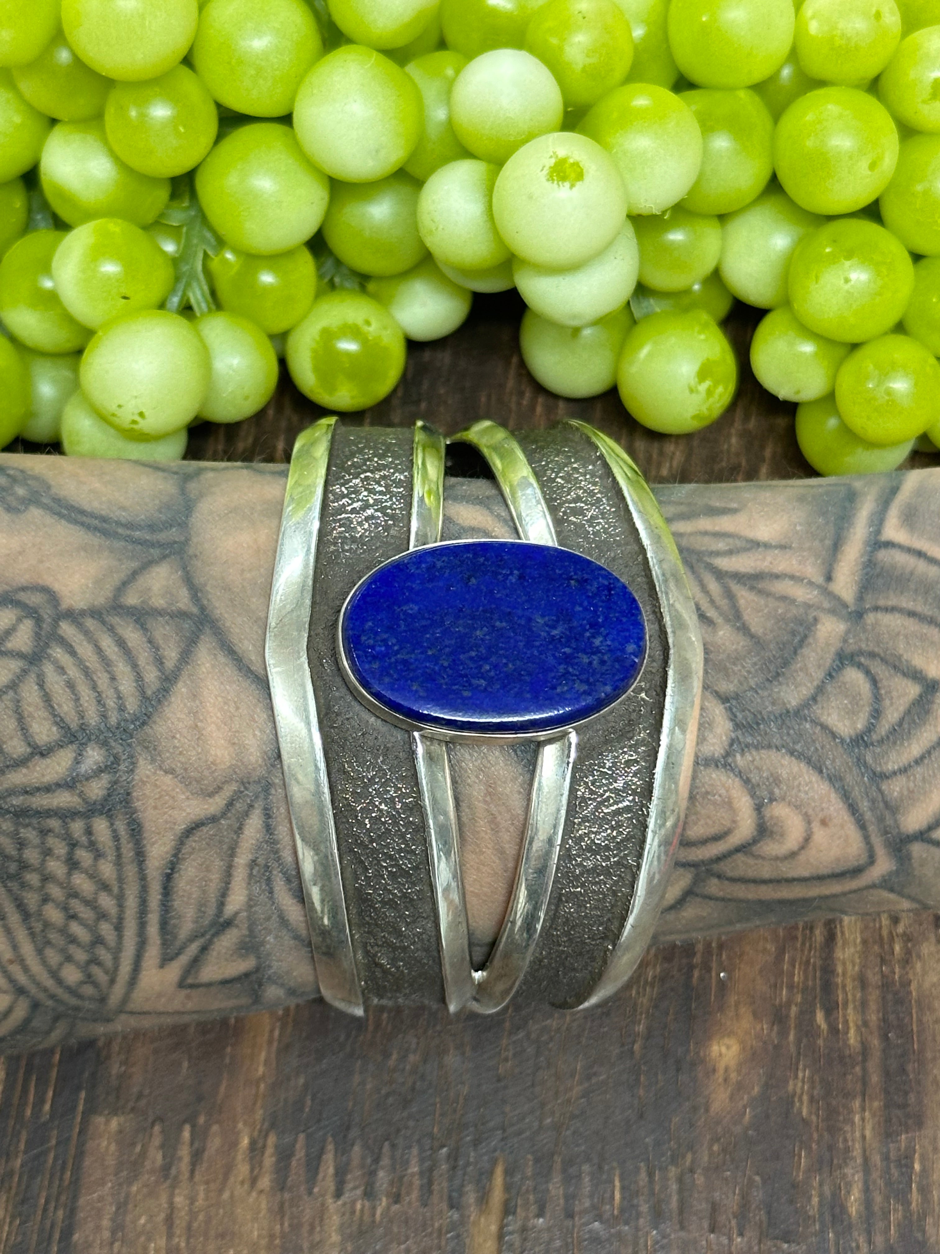 Navajo Made Lapis & Sterling Silver Cuff Bracelet