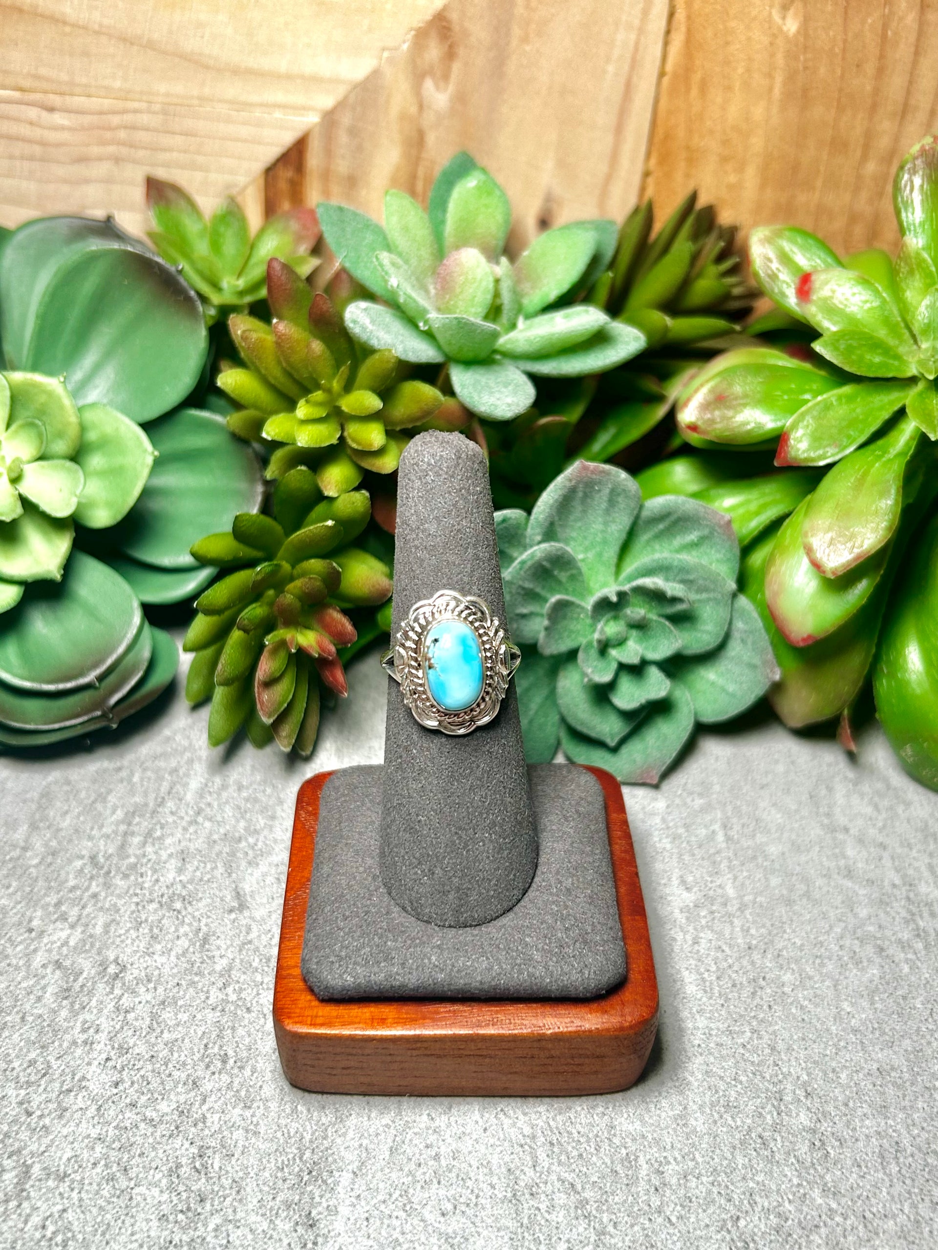 Virgil Chee Golden Hill Turquoise & Sterling Silver Ring Size 6.75