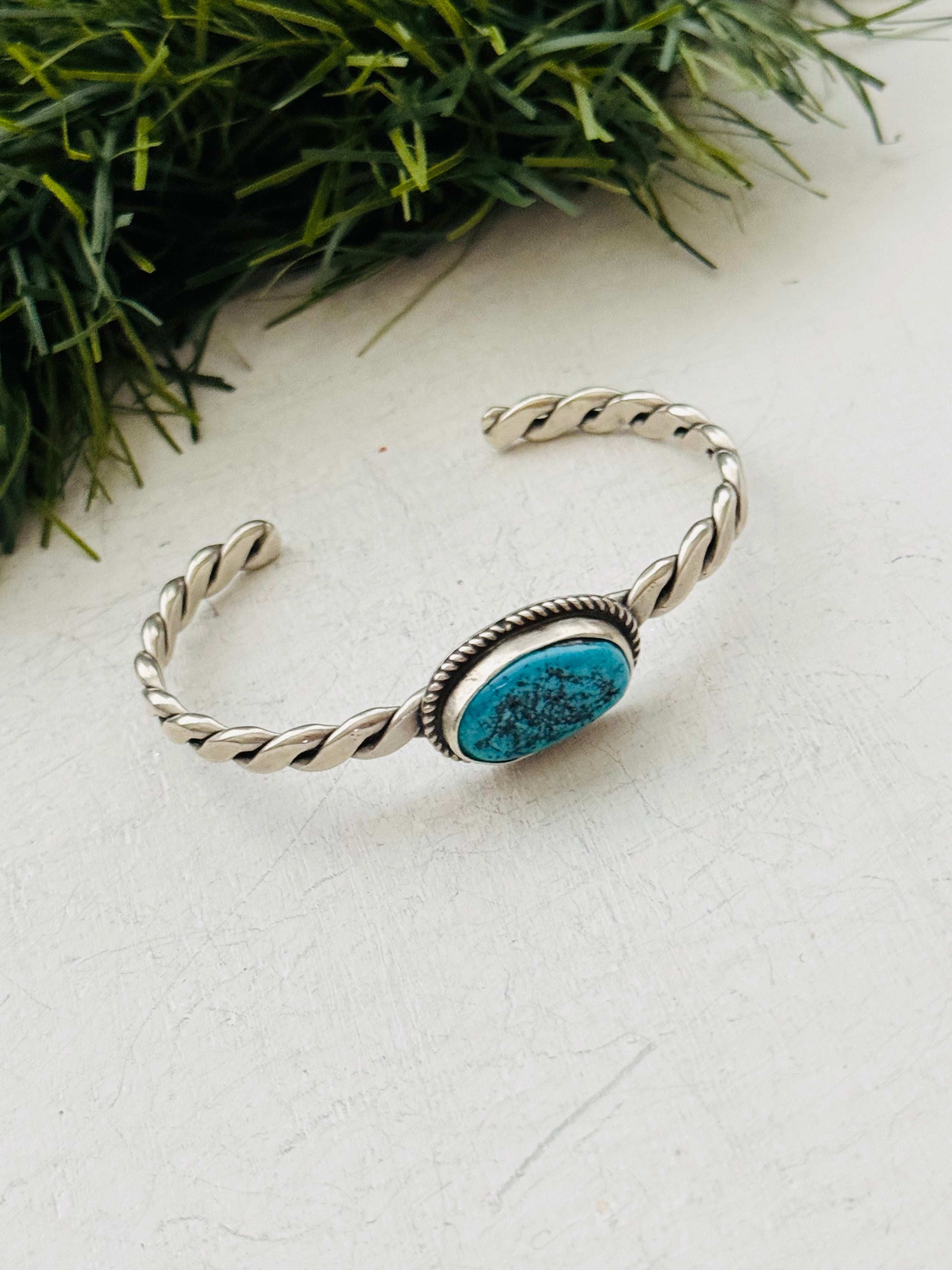 Navajo Made Kingman Turquoise & Sterling Silver Cuff Bracelet