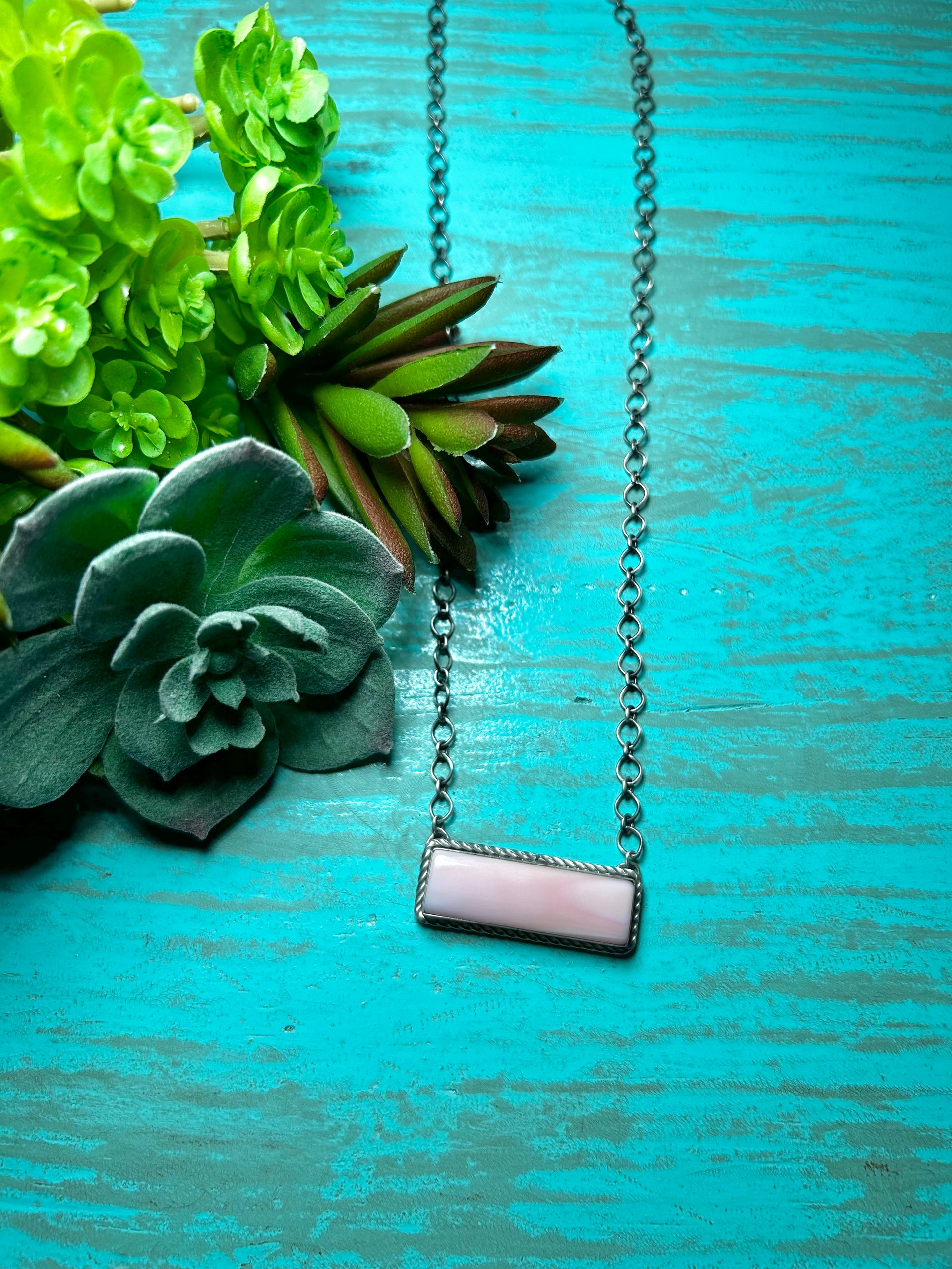 Navajo Made Pink Conch & Sterling Silver Necklace