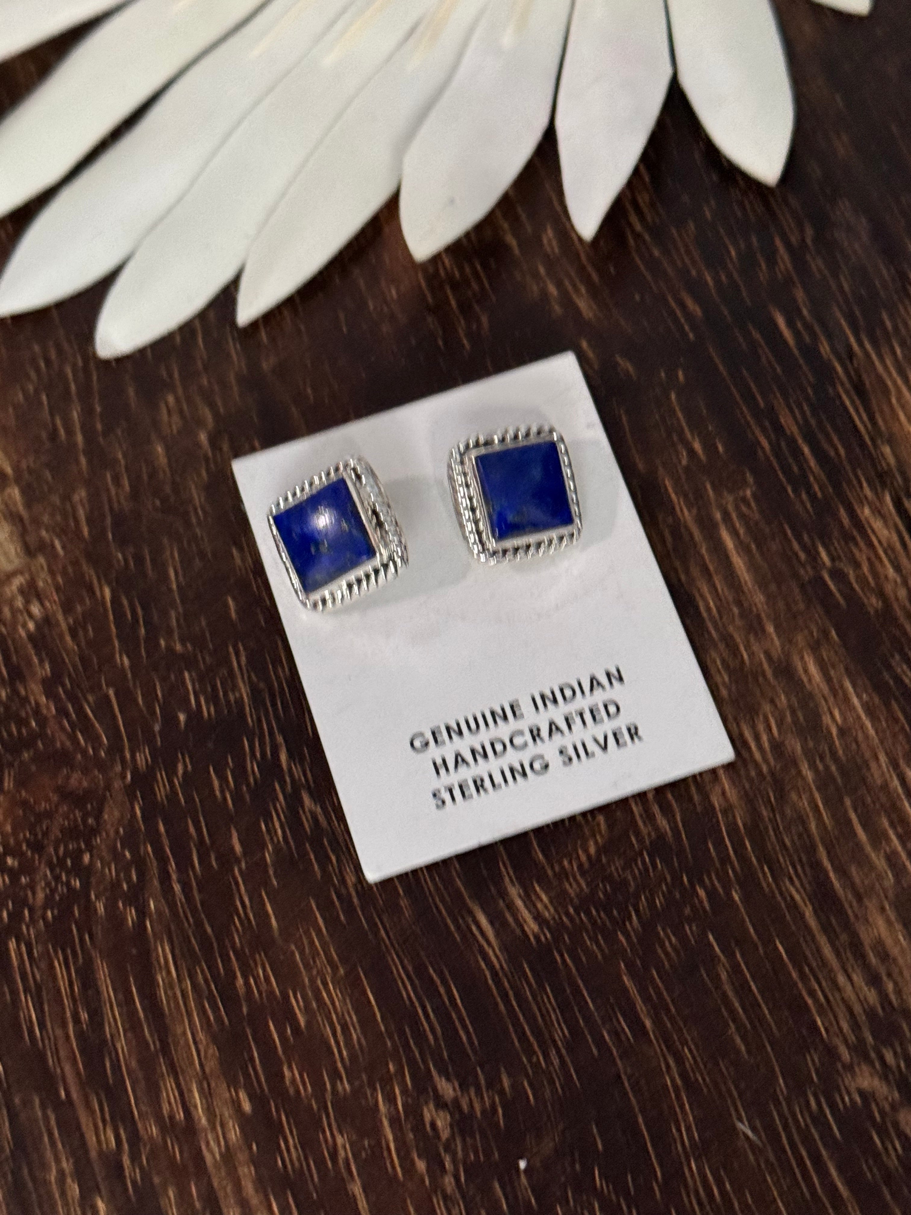 Southwest Handmade Lapis & Sterling Silver Post Earrings