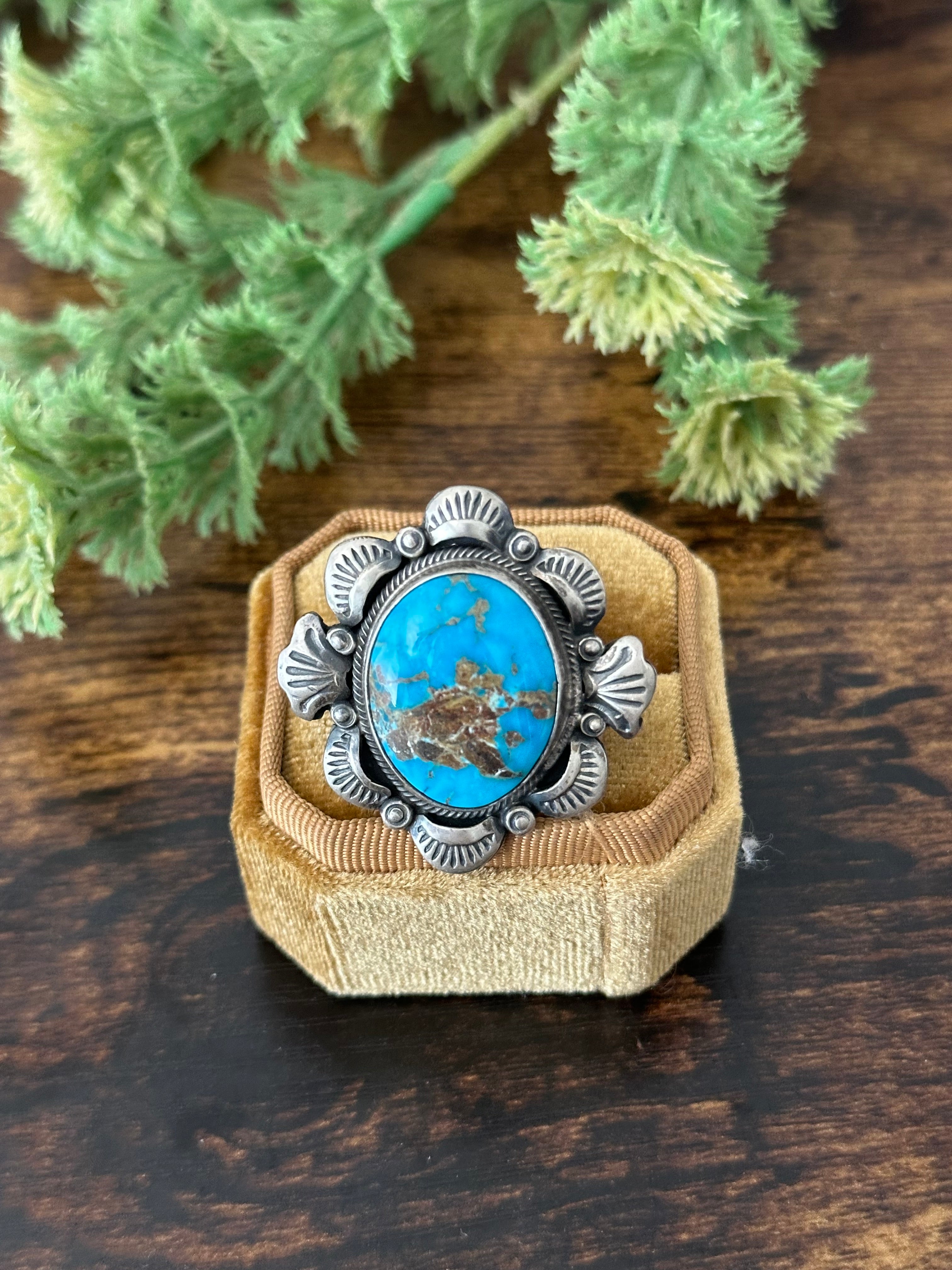 Gilbert Tom Blue Ridge Turquoise & Sterling Silver Ring Size 8.5