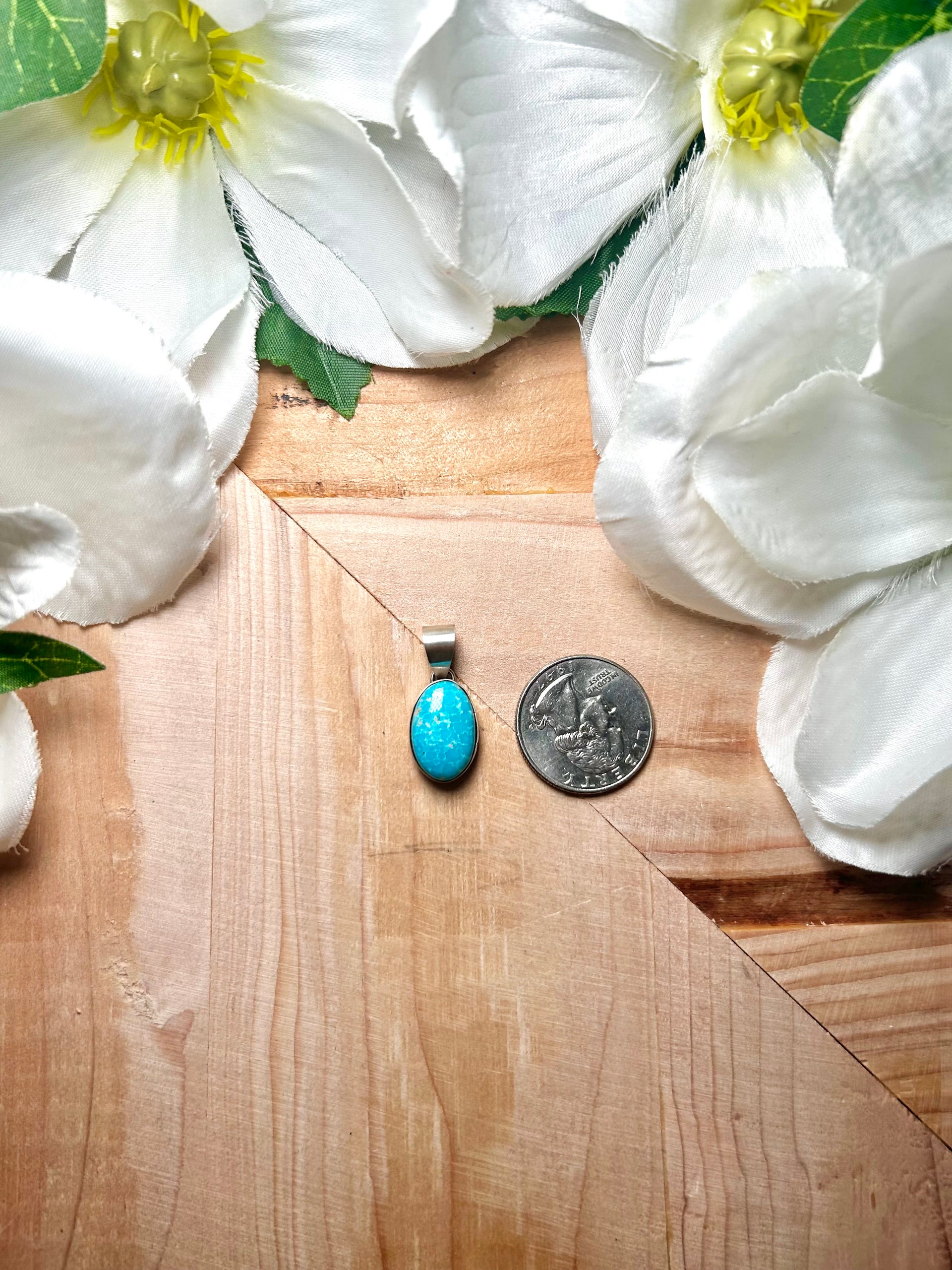 Navajo Made Blue Ridge Turquoise & Sterling Silver Pendant