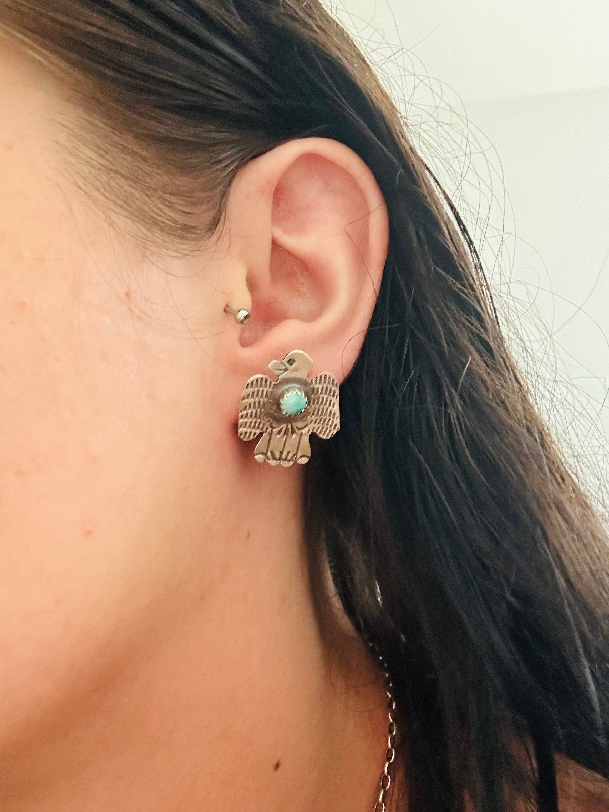 Gabrielle Yazzie Kingman Turquoise & Sterling Silver Post Thunderbird Earrings