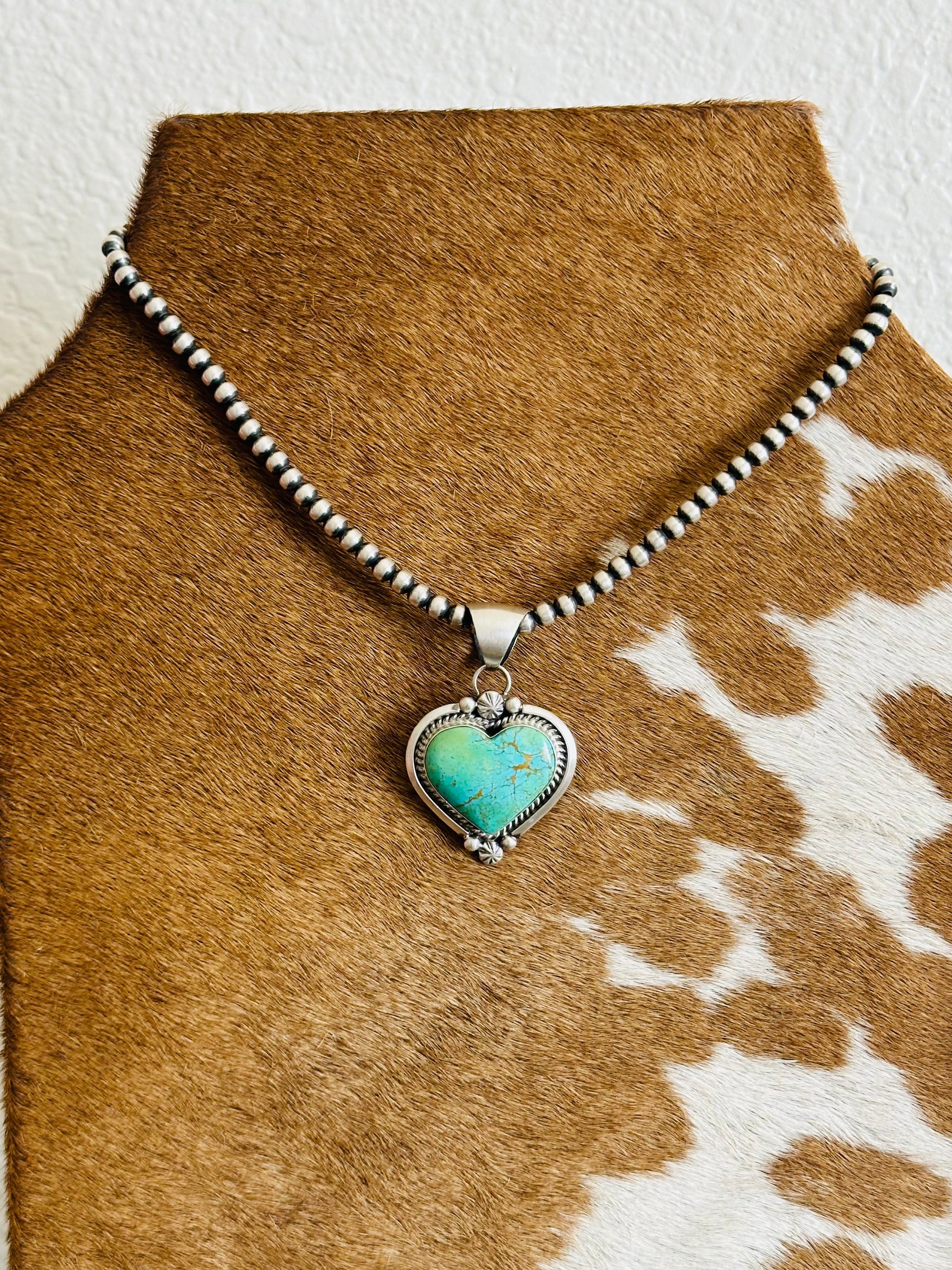 Alfred Martinez Kingman Turquoise & Sterling Silver Heart Pendant