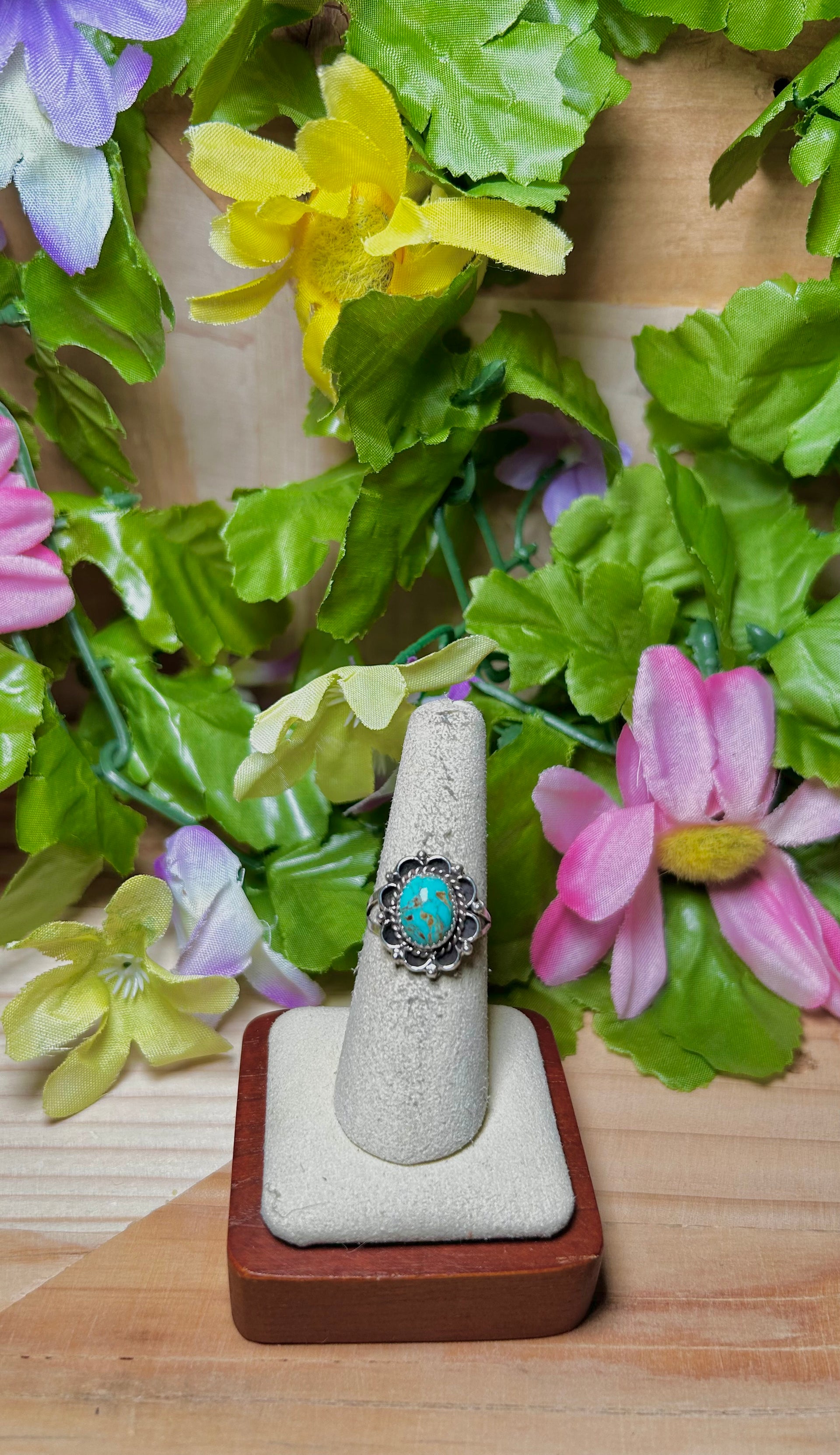Navajo Made Kingman Turquoise & Sterling Silver Ring Size 7.25