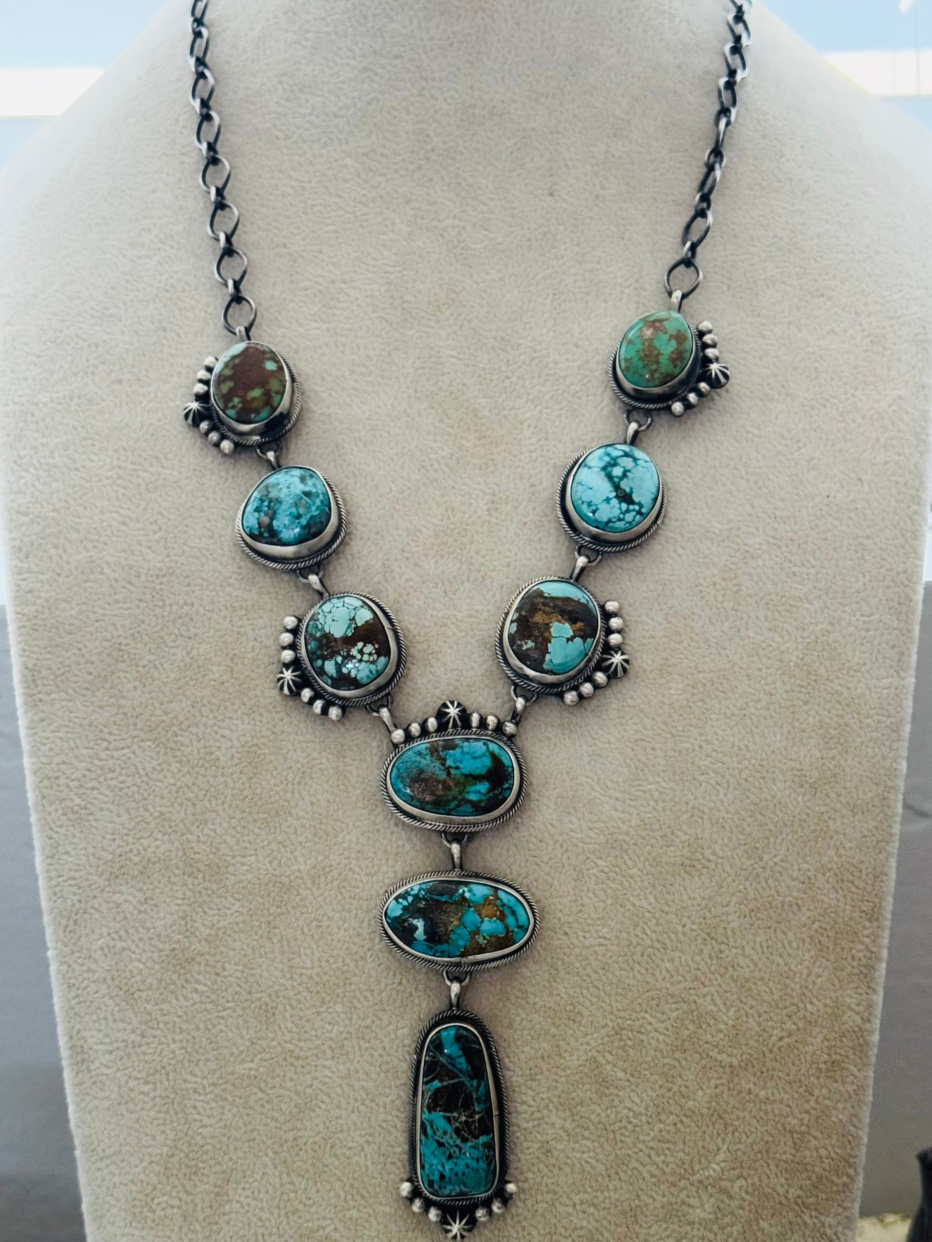 Lorenzo Juan Royston Turquoise & Sterling Silver Lariat Necklace Set