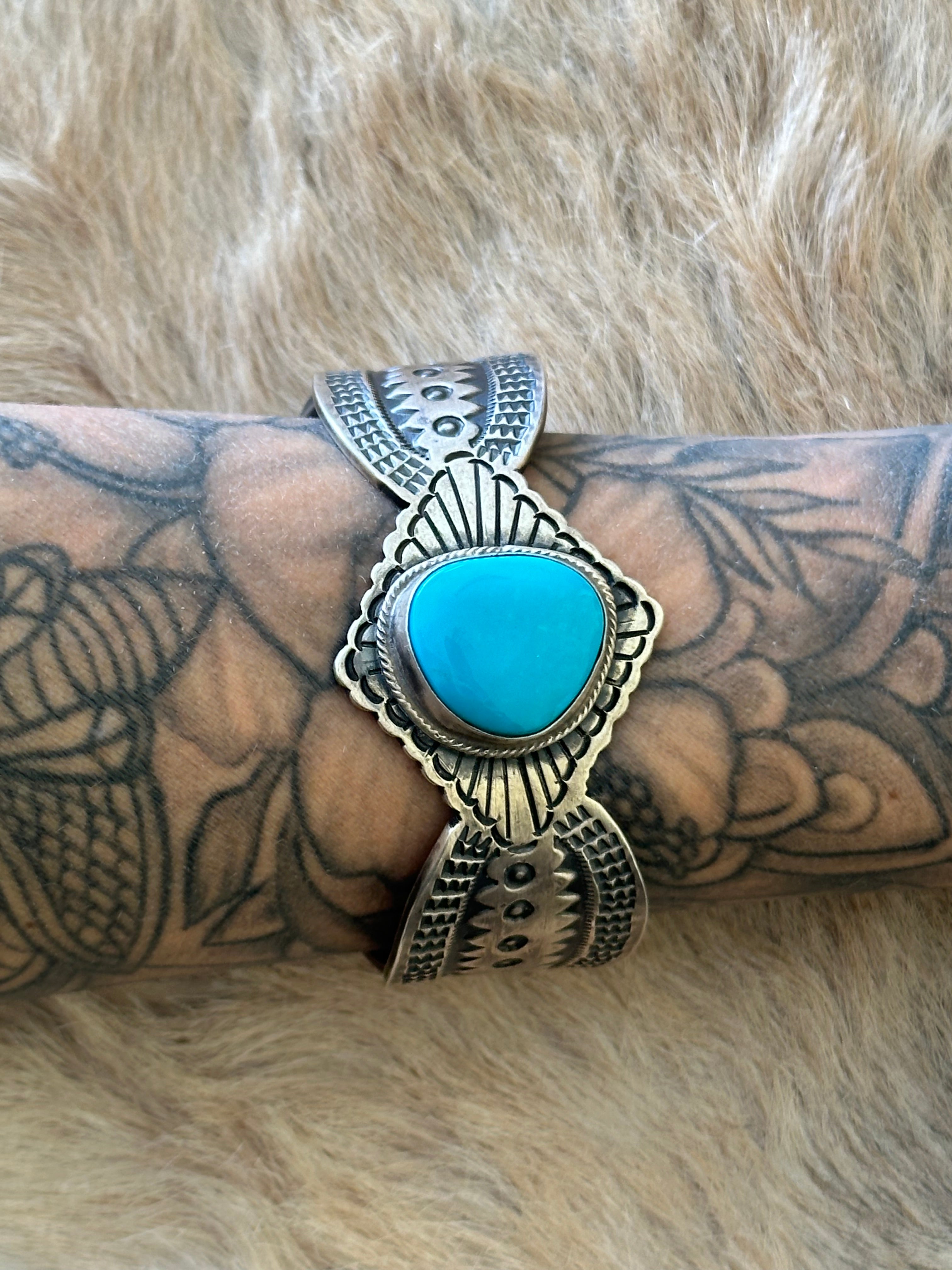 Bobby Johnson Kingman Turquoise & Sterling Silver Cuff Bracelet