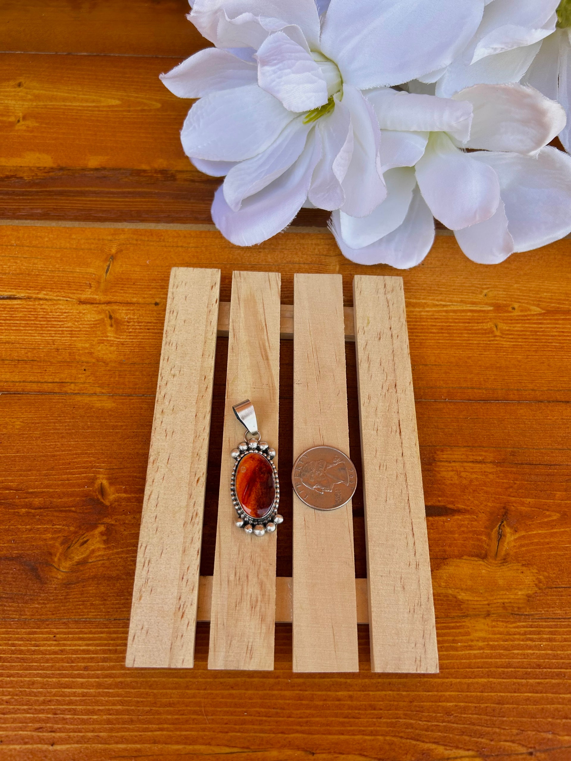 Navajo Made Spiny Oyster & Sterling Silver Pendant