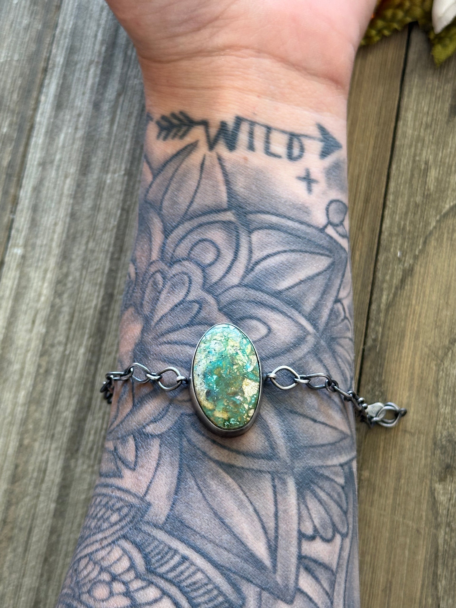 Navajo Made Sonoran Gold Turquoise & Sterling Silver Bracelet