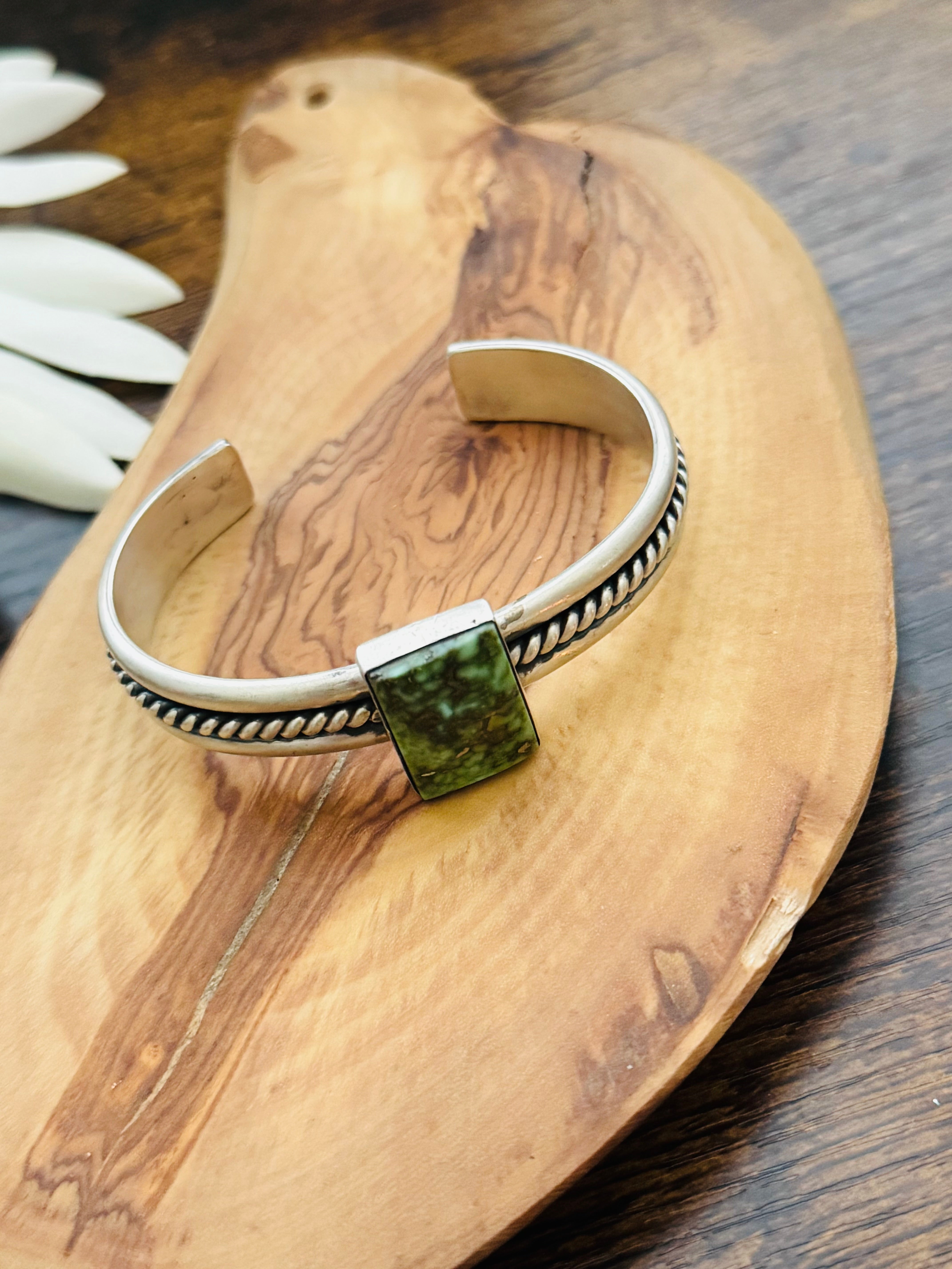 Navajo Made Sonoran Mountain Turquoise & Sterling Silver Cuff Bracelet