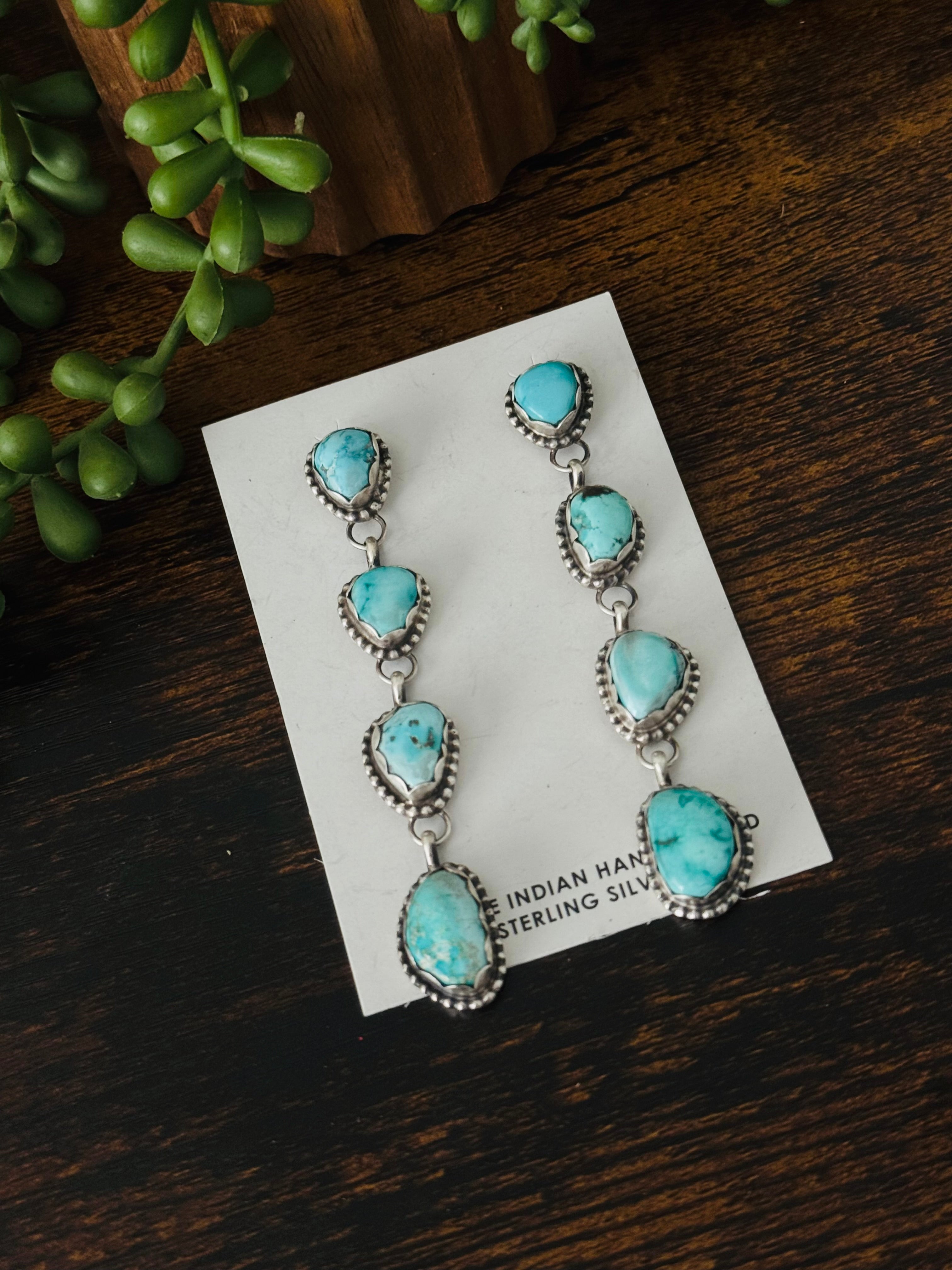 Dave Skeets Royston Turquoise & Sterling Silver Post Dangle Earrings