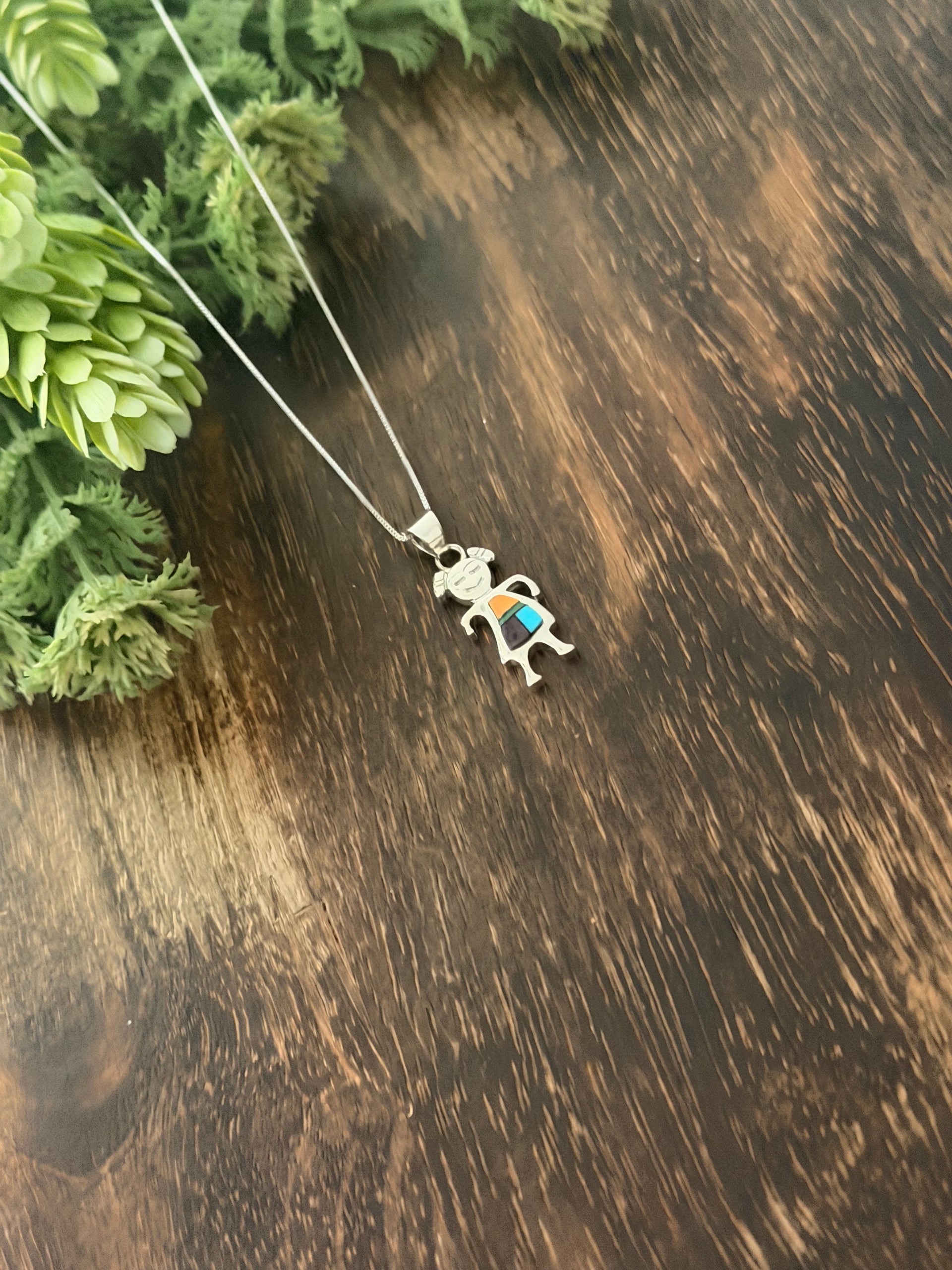 Navajo Made Multi Stone & Sterling Silver Inlay Necklace