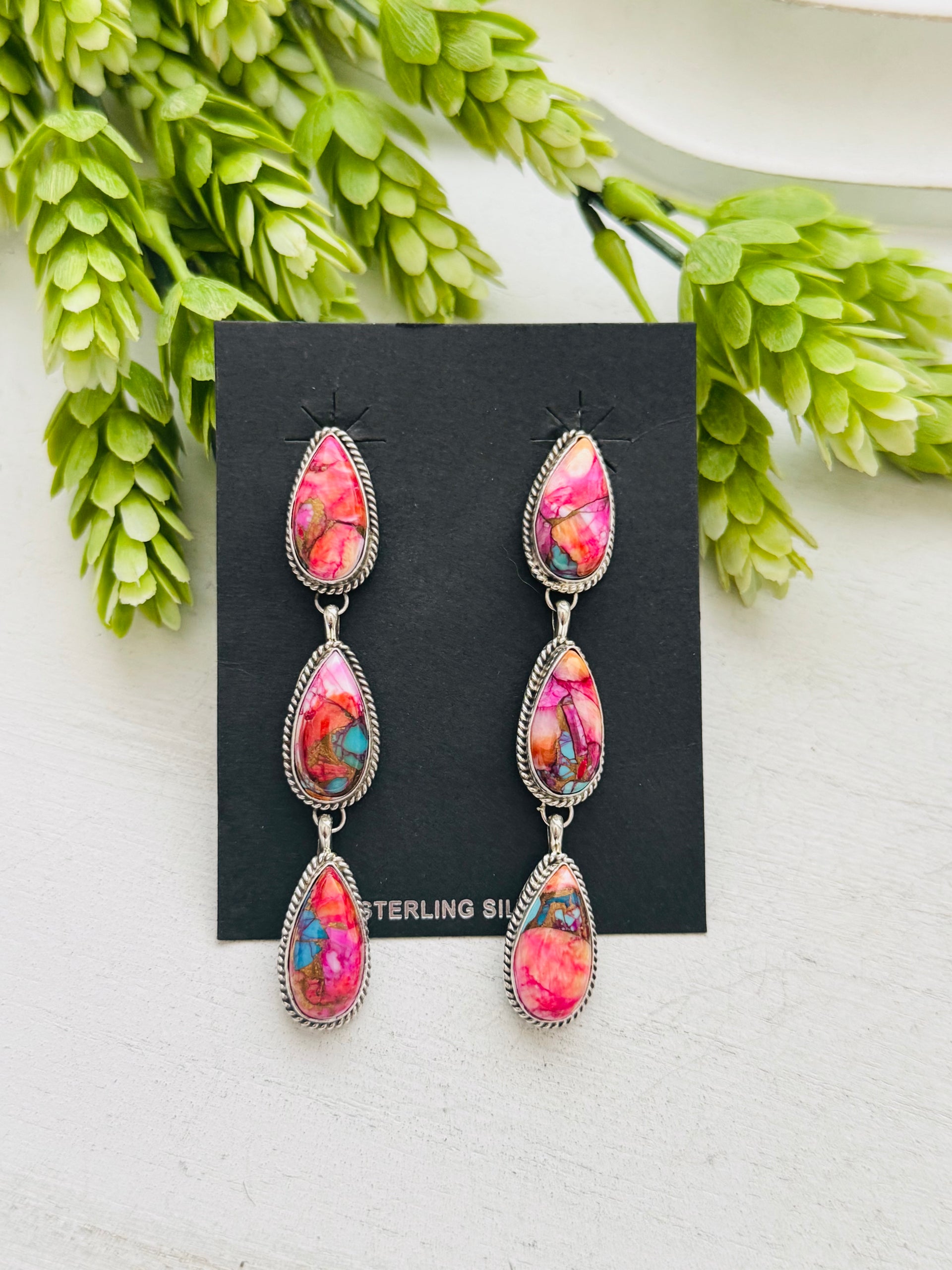 Navajo Made Pink Mohave Turquoise & Sterling Silver Post Earrings