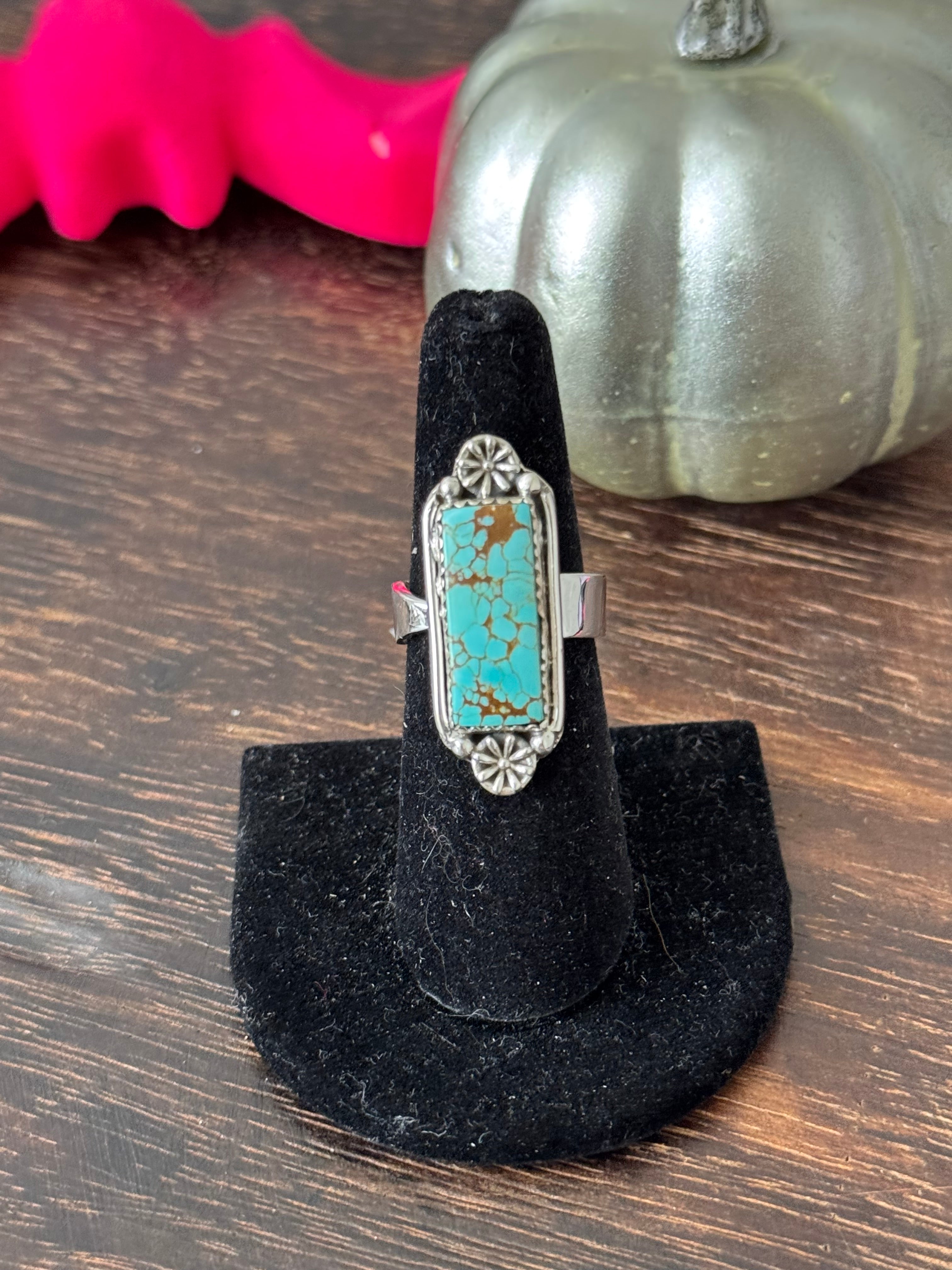 Southwest Handmade Number 8 Turquoise & Sterling Silver Adjustable Ring