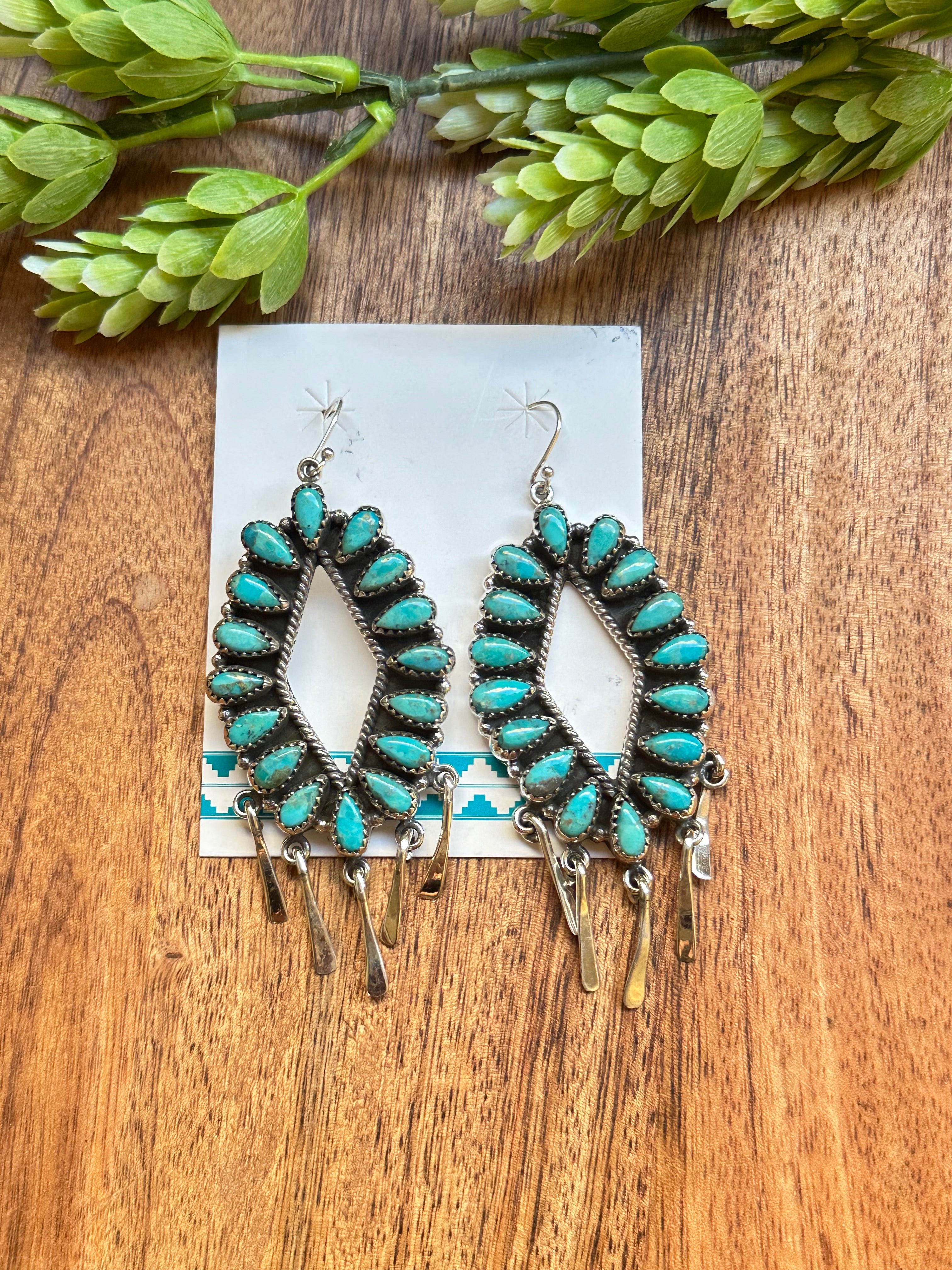 Southwest Handmade Kingman Turquoise & Sterling Silver Dangle Earrings