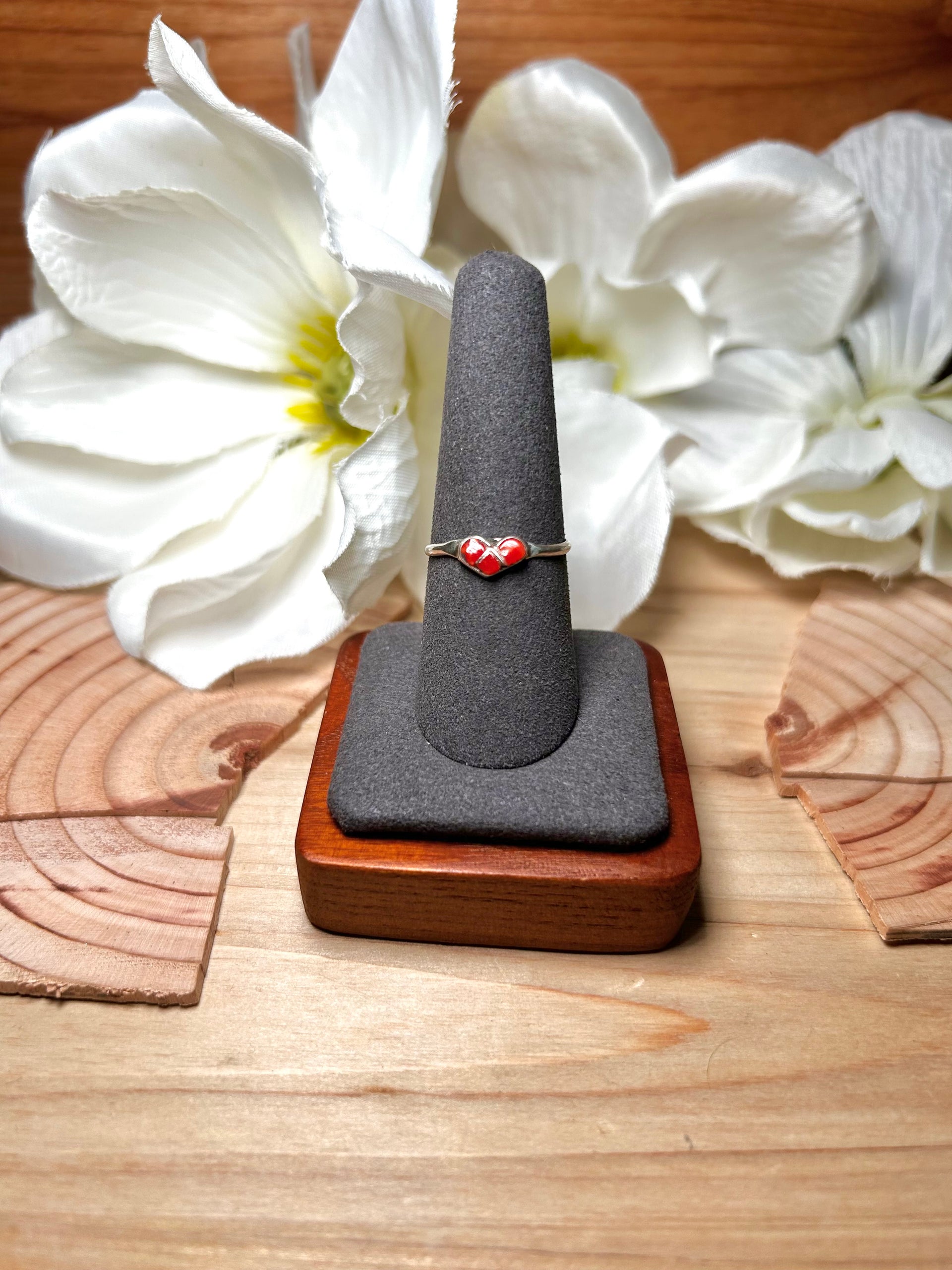Zuni Made Coral & Sterling Silver Ring