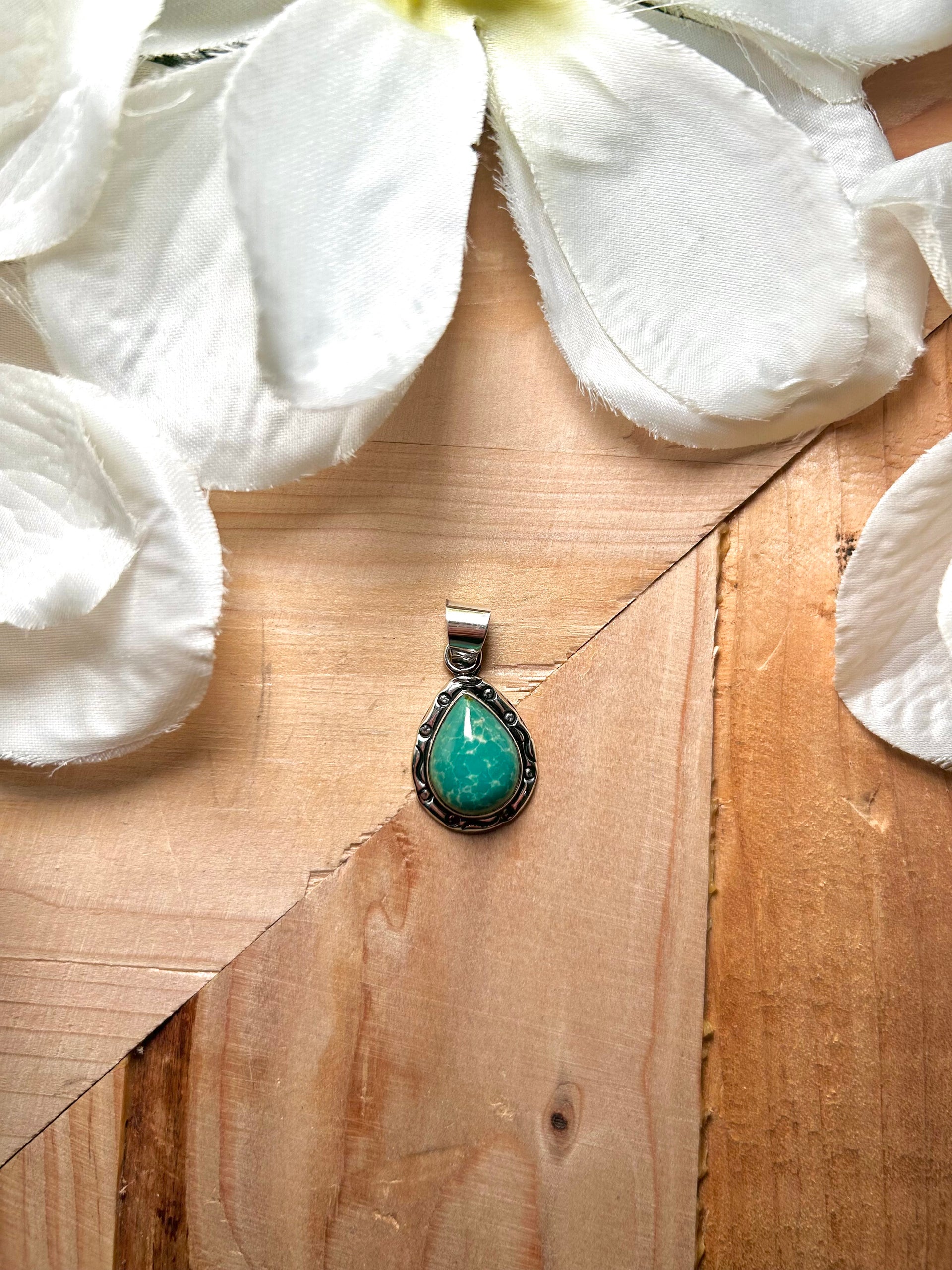 Navajo Made Fox  Turquoise & Sterling Silver Pendant