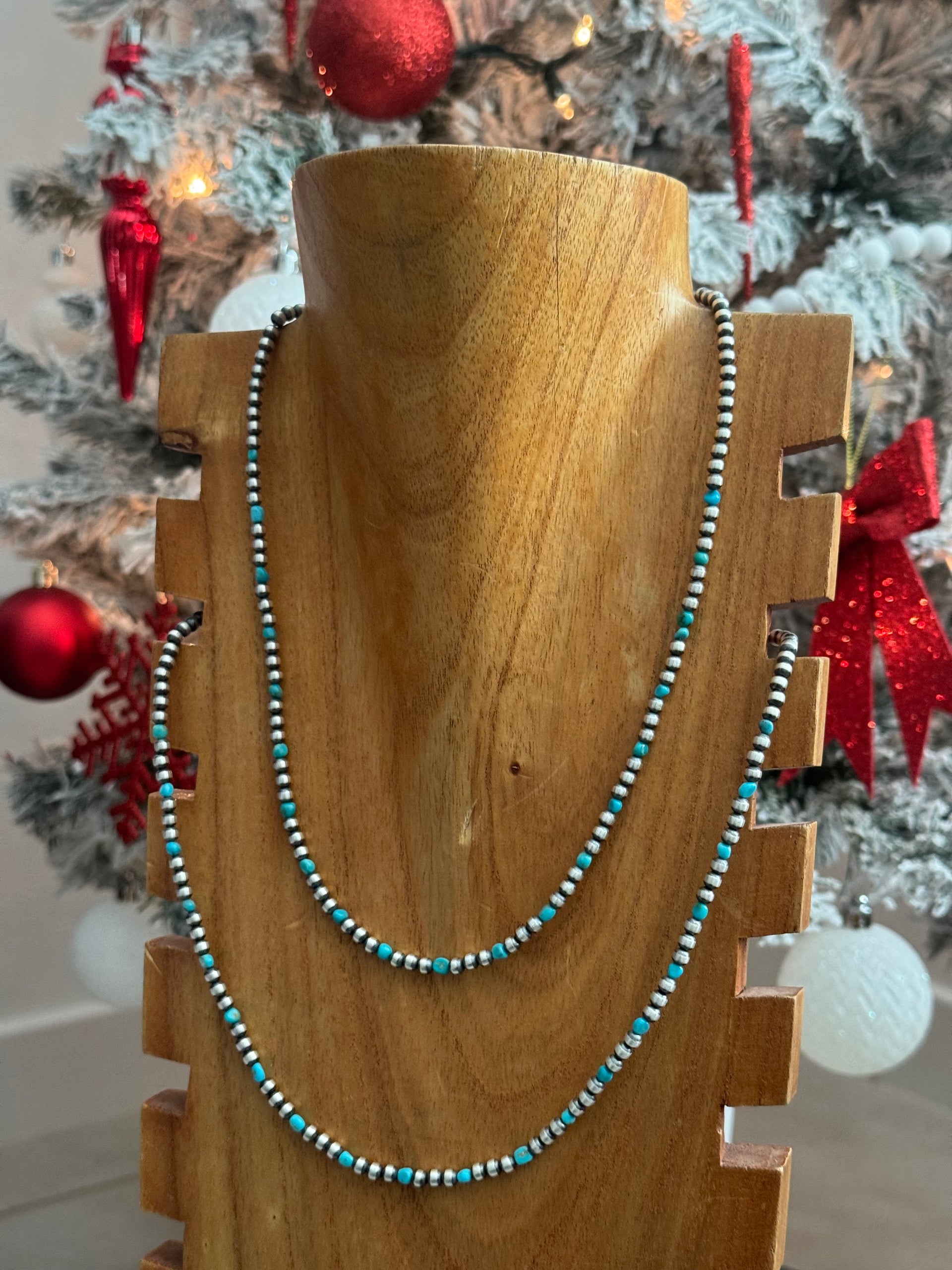Navajo Strung Kingman Turquoise & Sterling Silver Beaded Pearl Necklace
