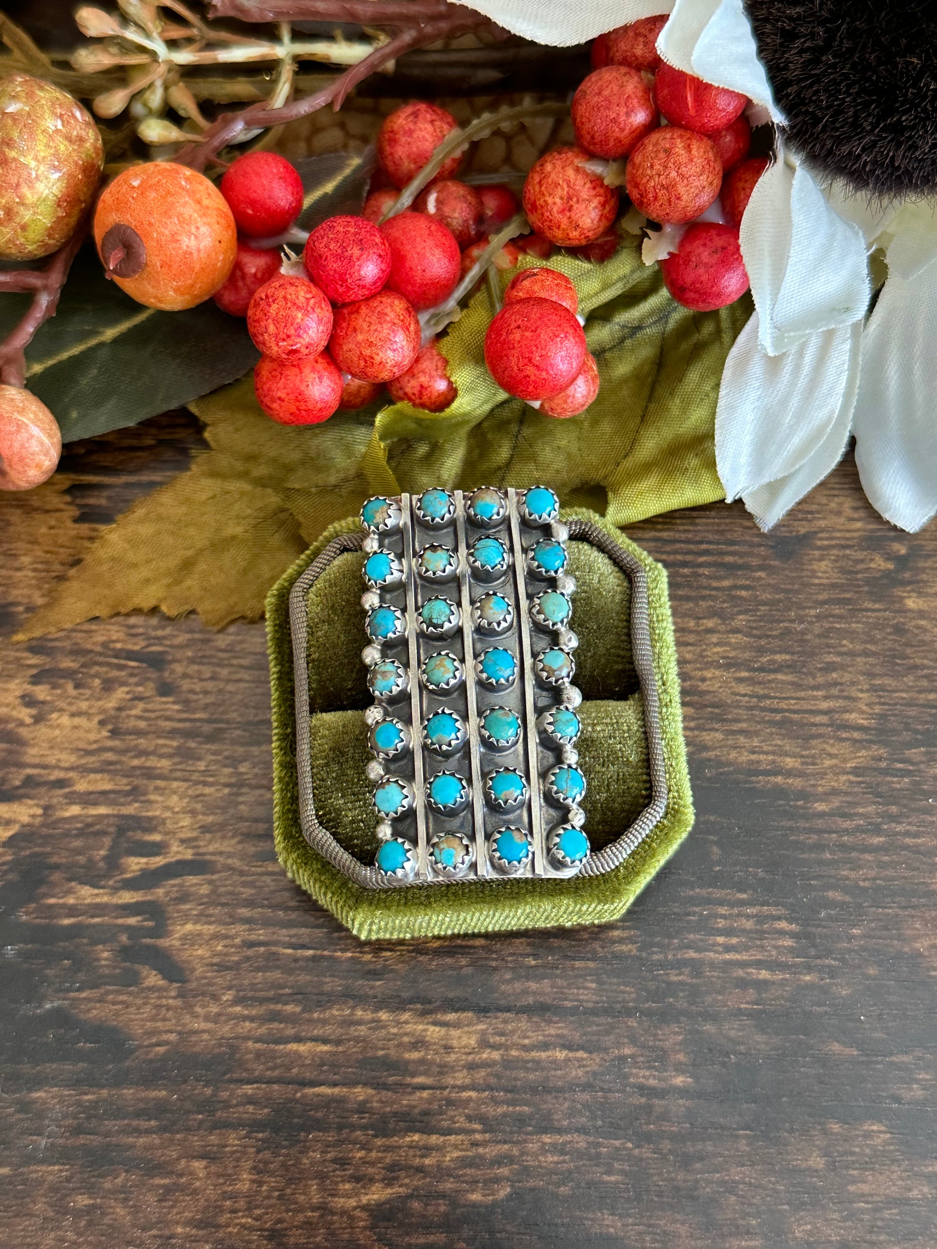 Navajo Made Kingman Turquoise & Sterling Silver Ring Size 6.5