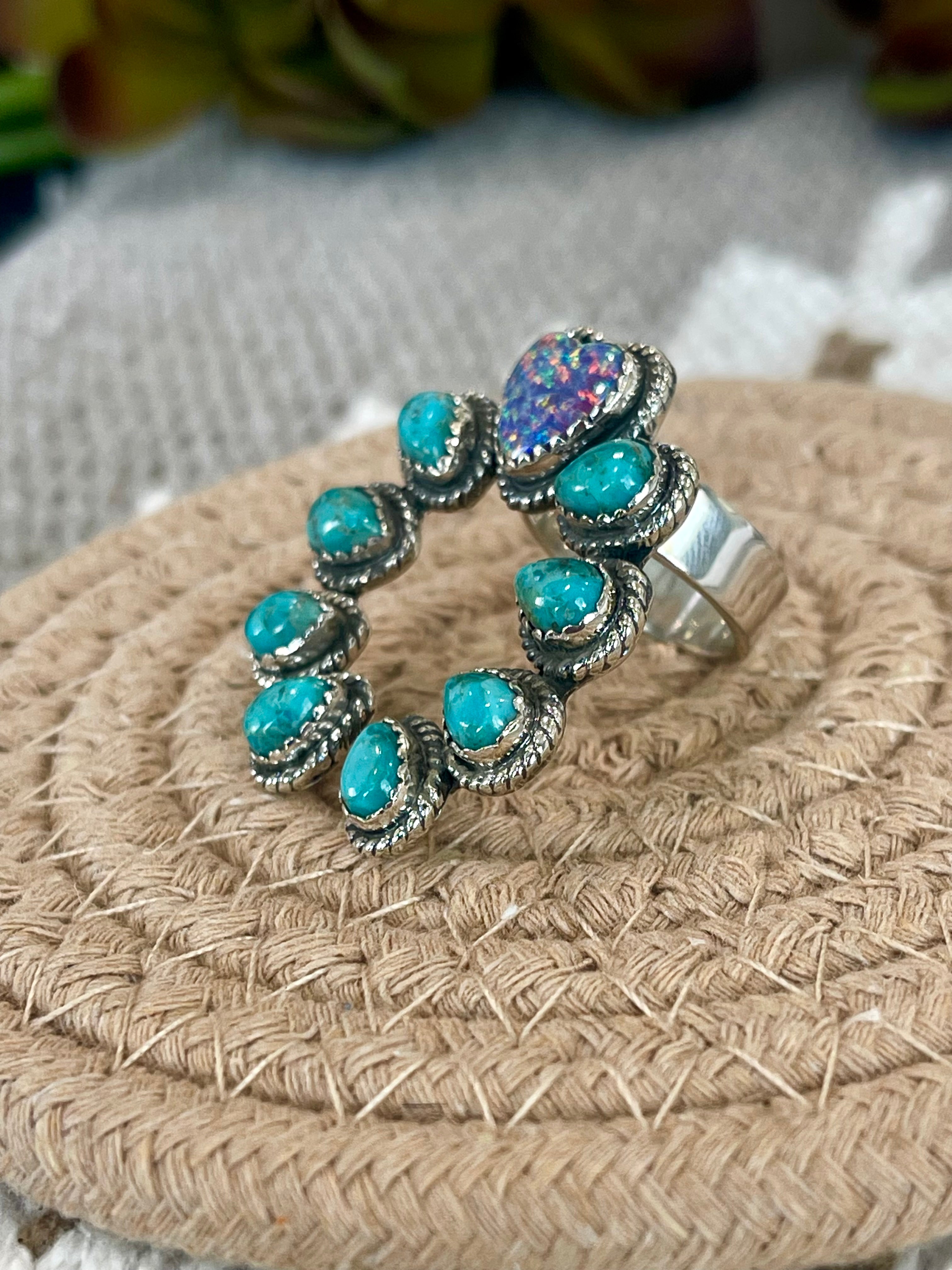 Southwest Handmade Multi Stone & Sterling Silver Adjustable Naja Ring